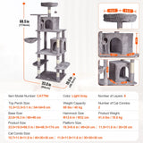Cat Scratching Posts: VEVOR Cat Tree 174 cm Cat Tower with Cat Condos Sisal Scratching Post Light Grey