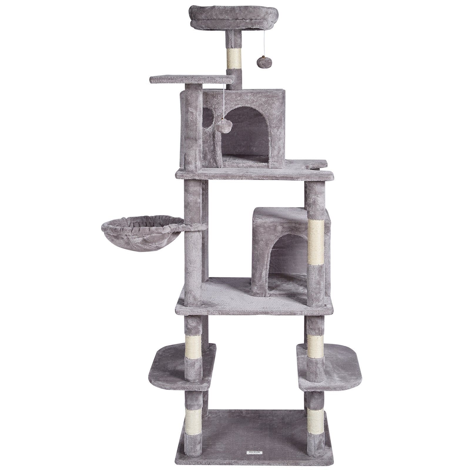 Cat Scratching Posts: VEVOR Cat Tree 174 cm Cat Tower with Cat Condos Sisal Scratching Post Light Grey