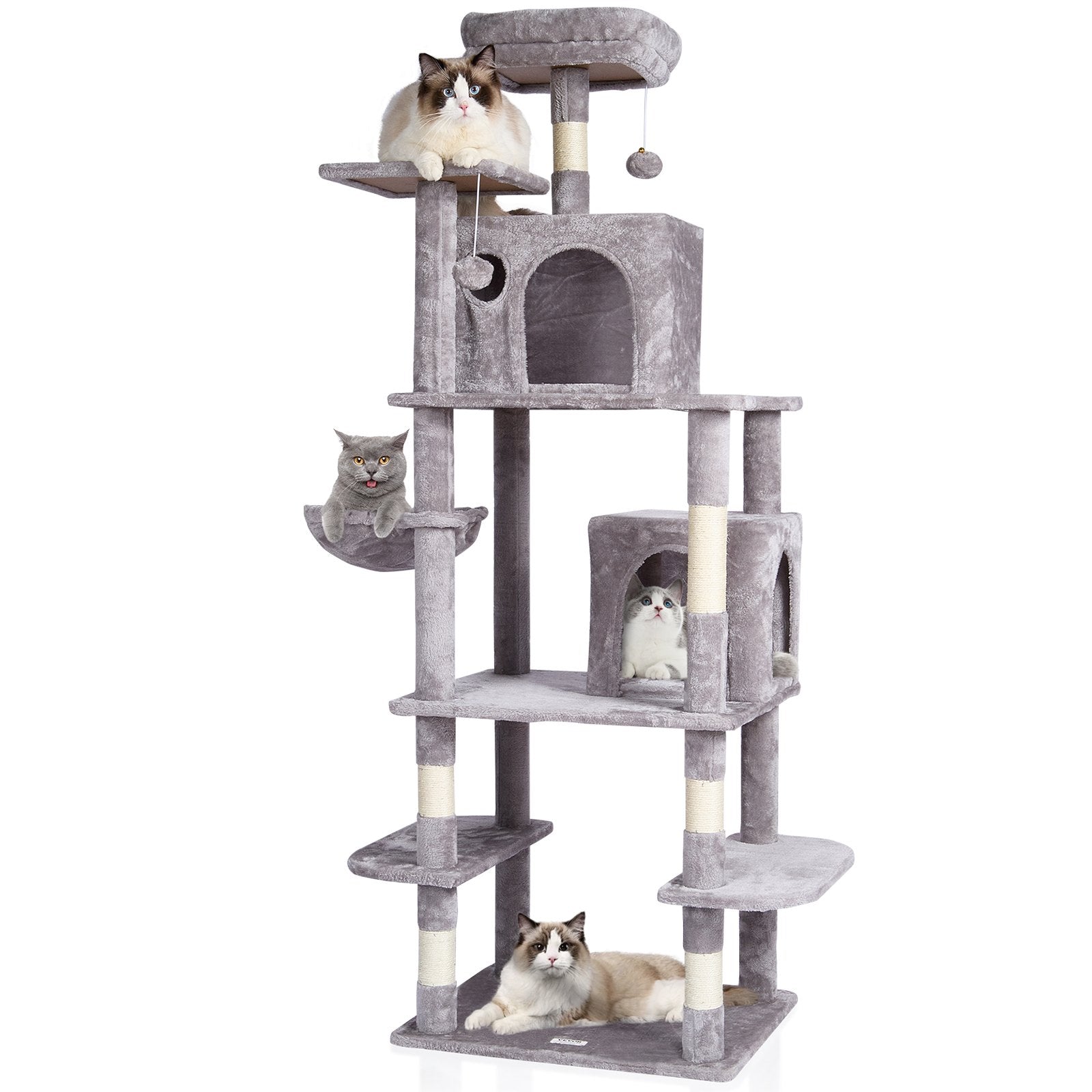 Cat Scratching Posts: VEVOR Cat Tree 174 cm Cat Tower with Cat Condos Sisal Scratching Post Light Grey