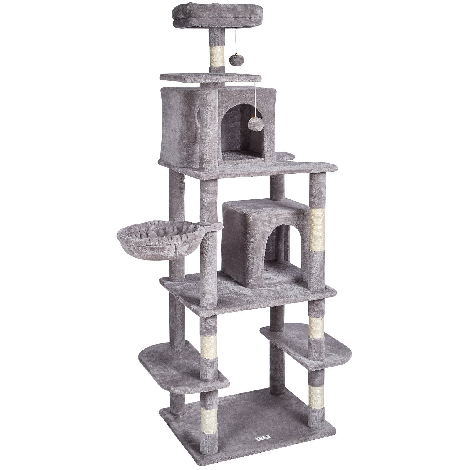 Cat Scratching Posts: VEVOR Cat Tree 174 cm Cat Tower with Cat Condos Sisal Scratching Post Light Grey