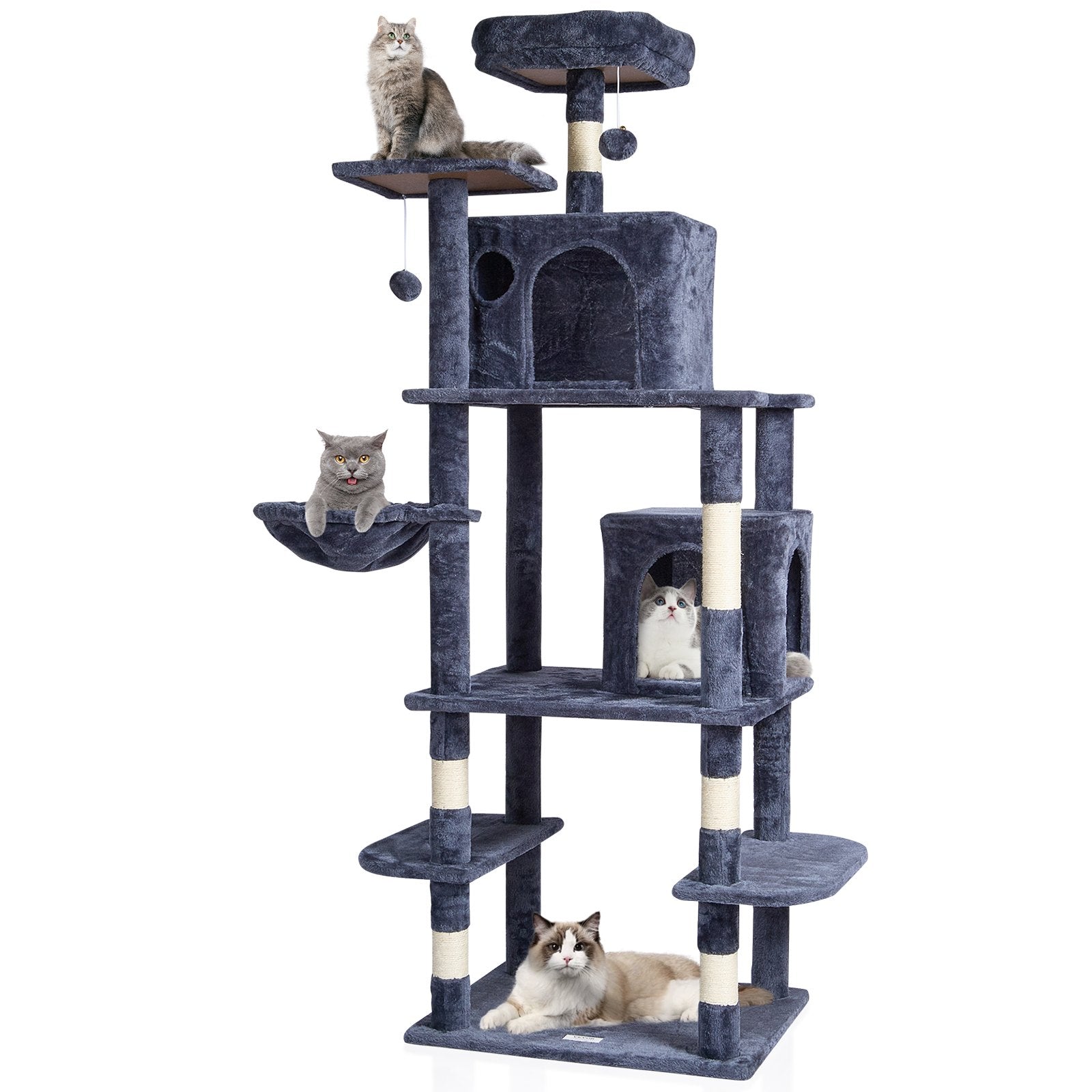 Cat Scratching Posts: VEVOR Cat Tree 174 cm Cat Tower with Cat Condos Sisal Scratching Post Dark Grey
