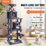 Cat Scratching Posts: VEVOR Cat Tree 174 cm Cat Tower with Cat Condos Sisal Scratching Post Dark Grey
