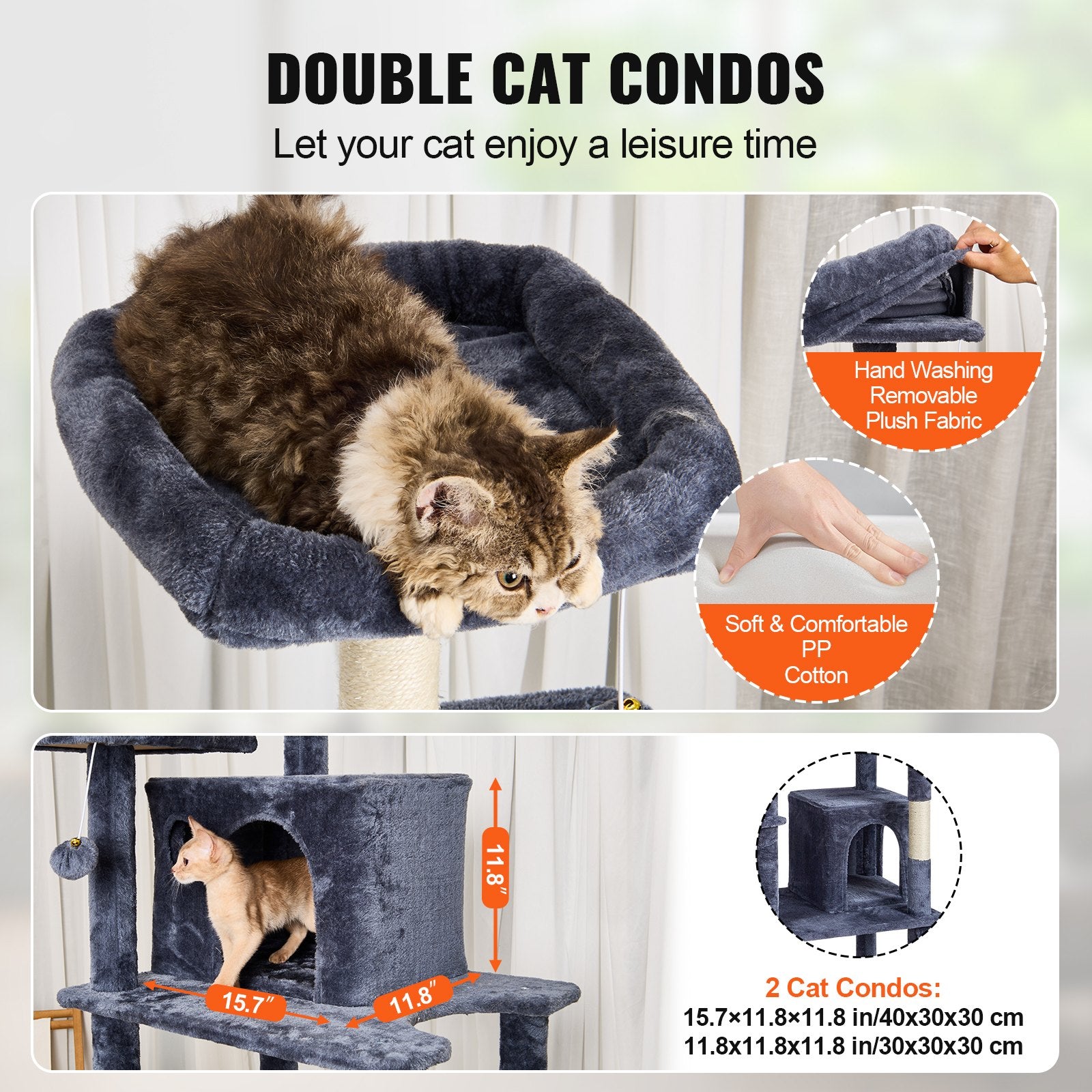 Cat Scratching Posts: VEVOR Cat Tree 174 cm Cat Tower with Cat Condos Sisal Scratching Post Dark Grey