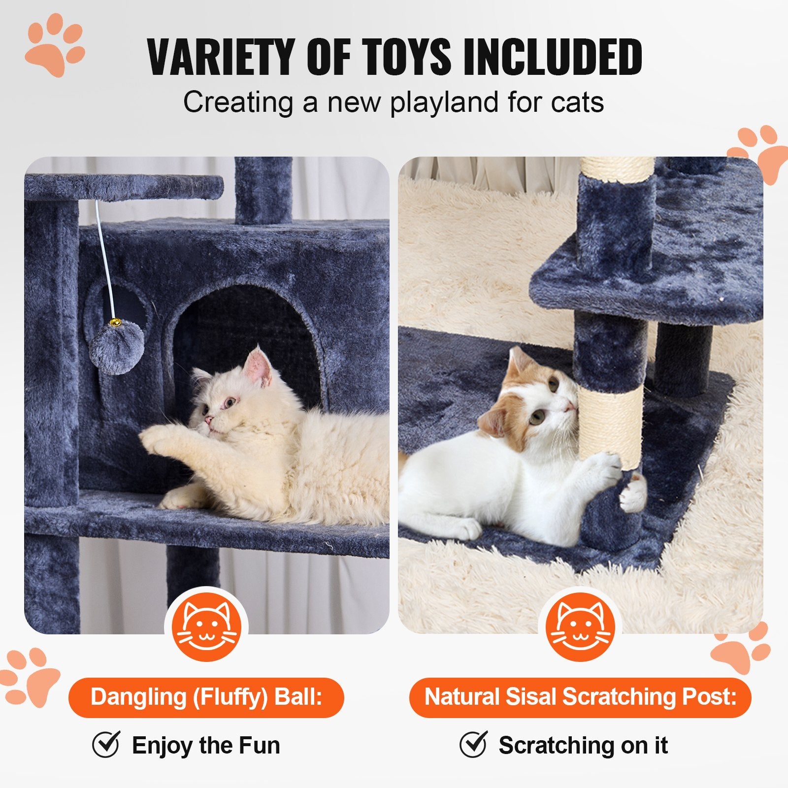 Cat Scratching Posts: VEVOR Cat Tree 174 cm Cat Tower with Cat Condos Sisal Scratching Post Dark Grey