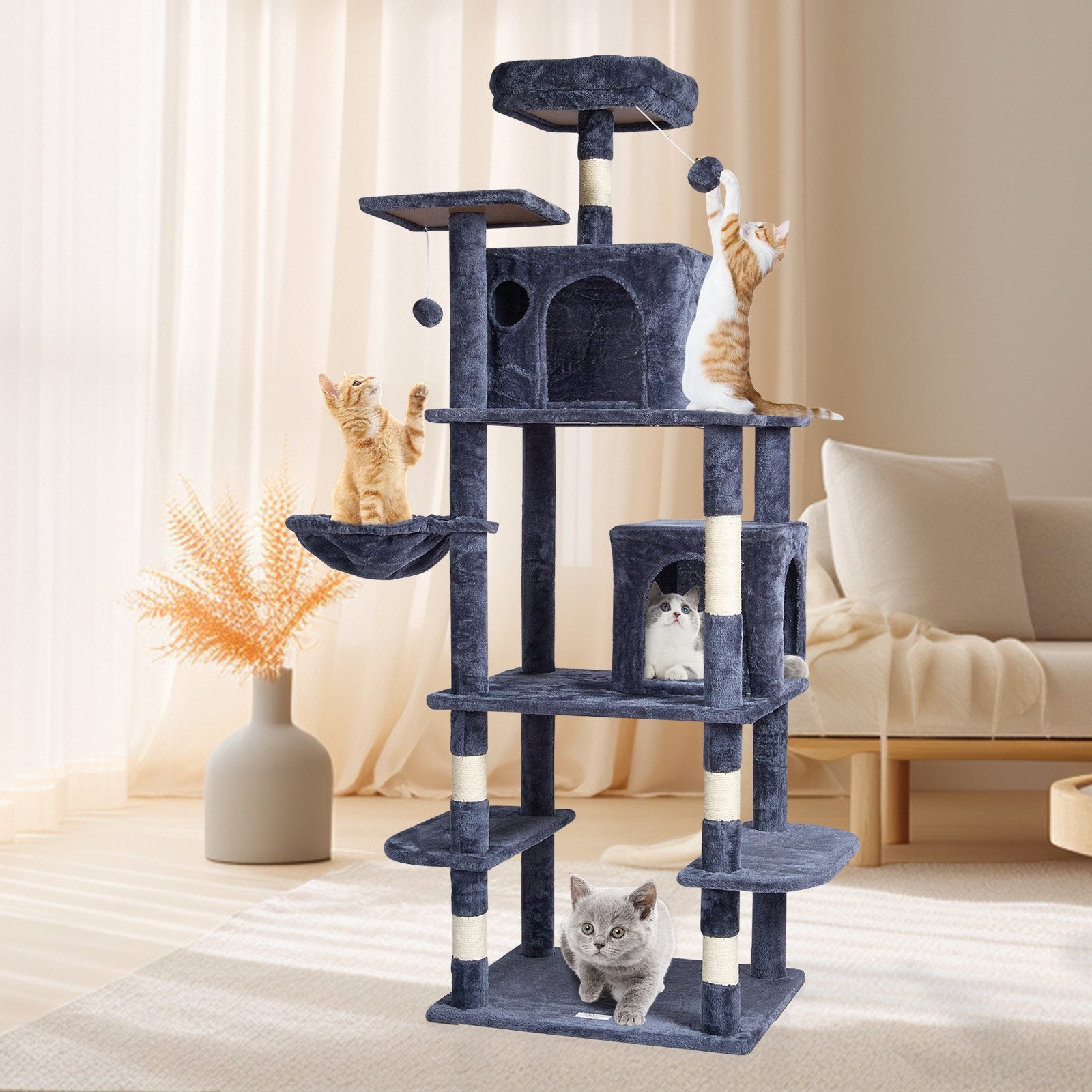 Cat Scratching Posts: VEVOR Cat Tree 174 cm Cat Tower with Cat Condos Sisal Scratching Post Dark Grey