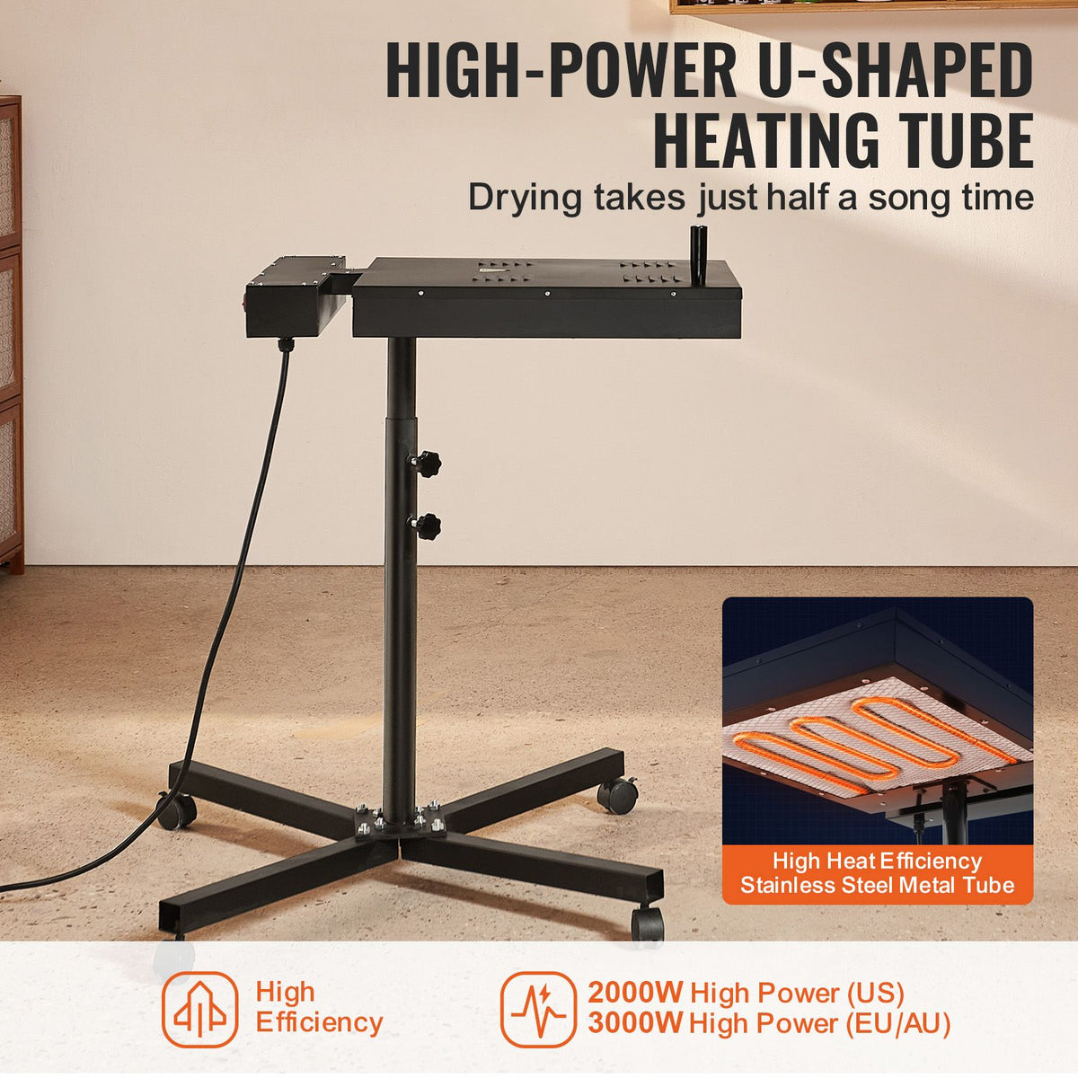 Flash Dryer, 18 x 18 inch Flash Dryer for Screen Printing, High Power Silk Screen Printing Dryer with Height Adjustable Stand, 360° Rotation, X-Shaped Base, Steel T-Shirt Curing Machine
