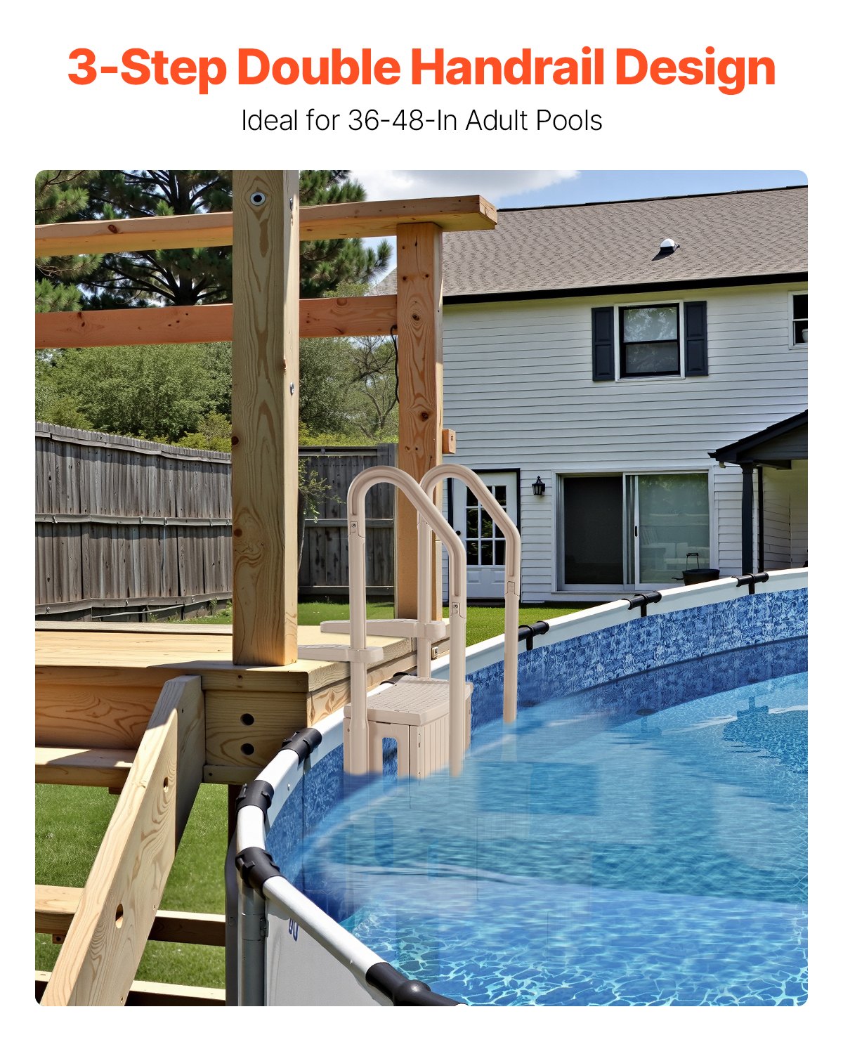 Kitchen & Bathroom DIY: VEVOR 3-Step Taupe Robust Pool Ladder of 2 Handrails for 914.4-1219.2 mm Pools