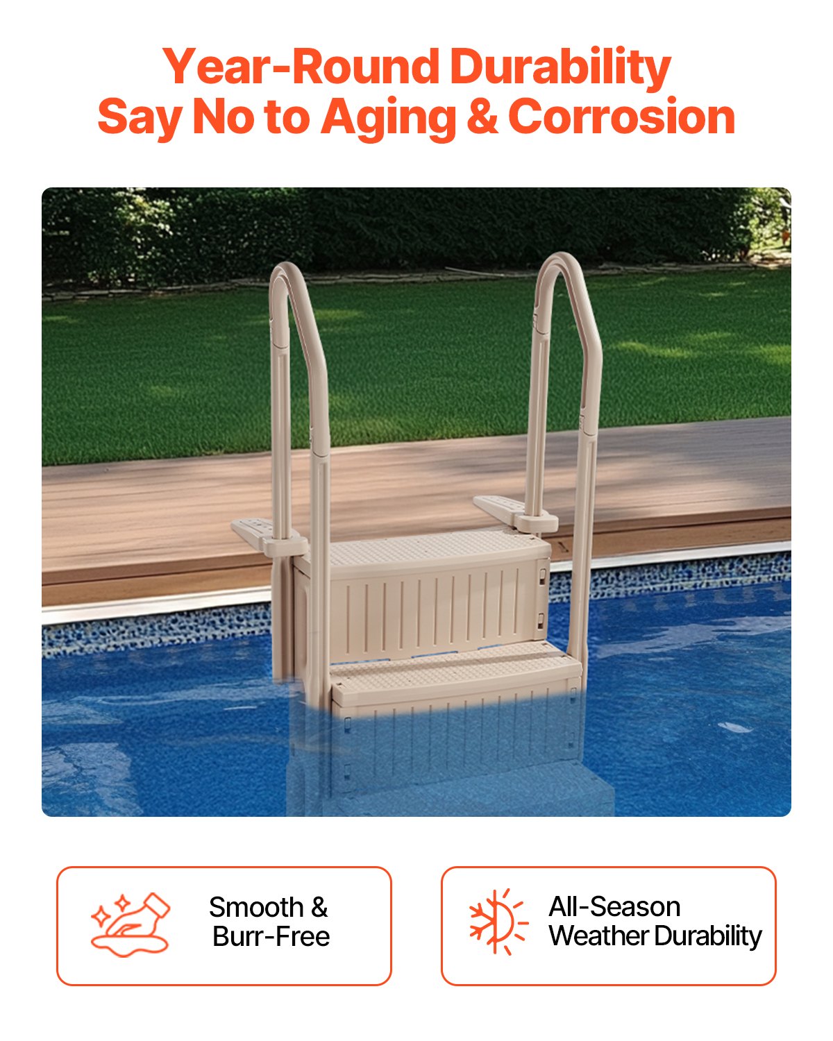 Kitchen & Bathroom DIY: VEVOR 3-Step Taupe Robust Pool Ladder of 2 Handrails for 914.4-1219.2 mm Pools