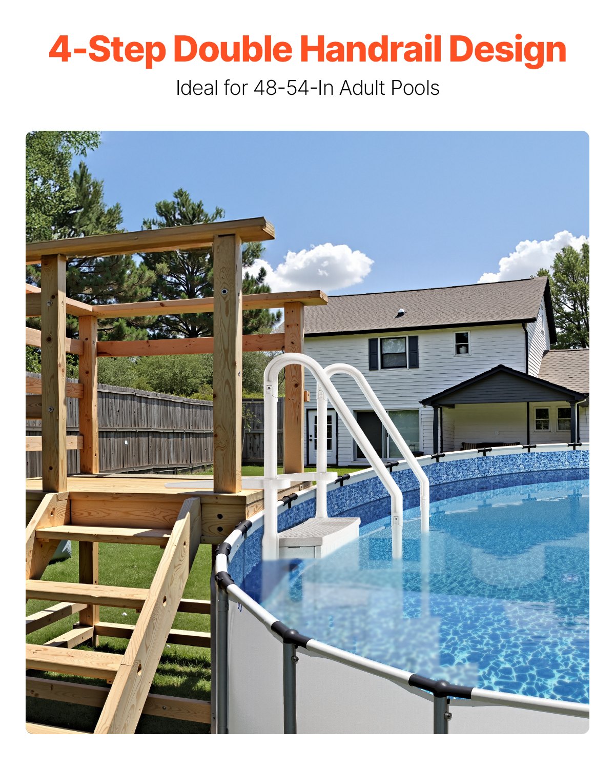 Swimming Pools: VEVOR 4-Step White Robust Pool Ladder of 2 Handrails for 1219.2-1371.6 mm Pools