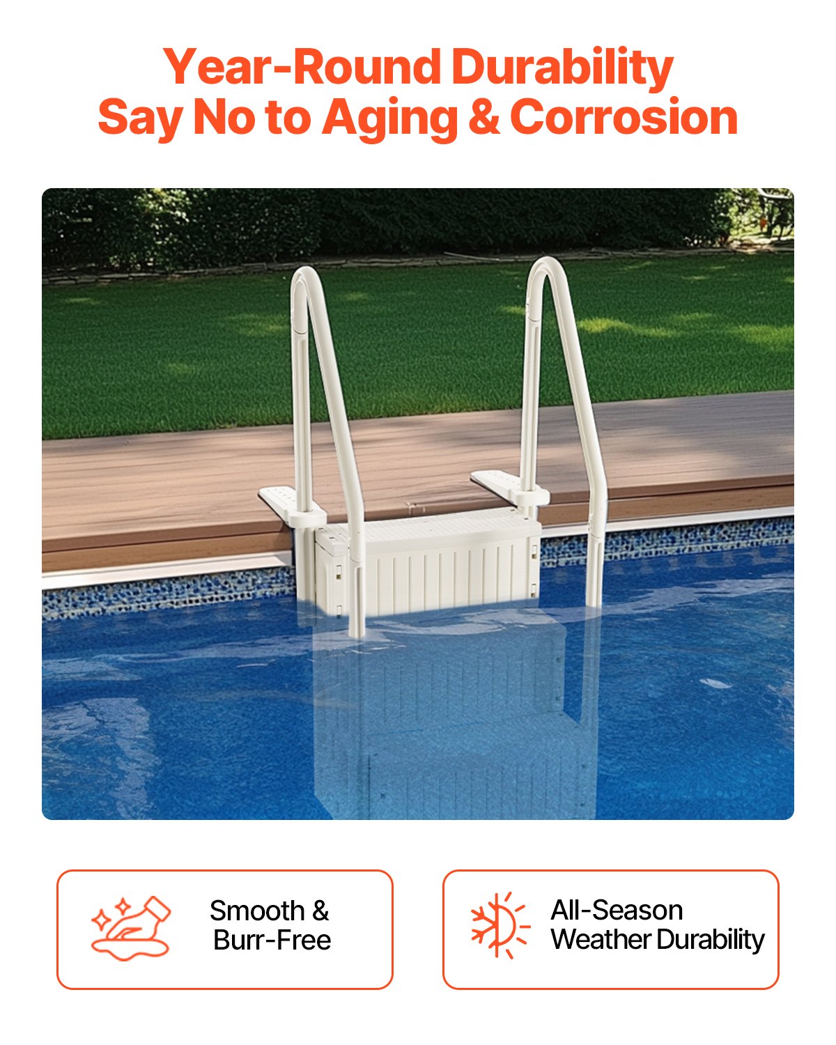 Swimming Pools: VEVOR 4-Step White Robust Pool Ladder of 2 Handrails for 1219.2-1371.6 mm Pools