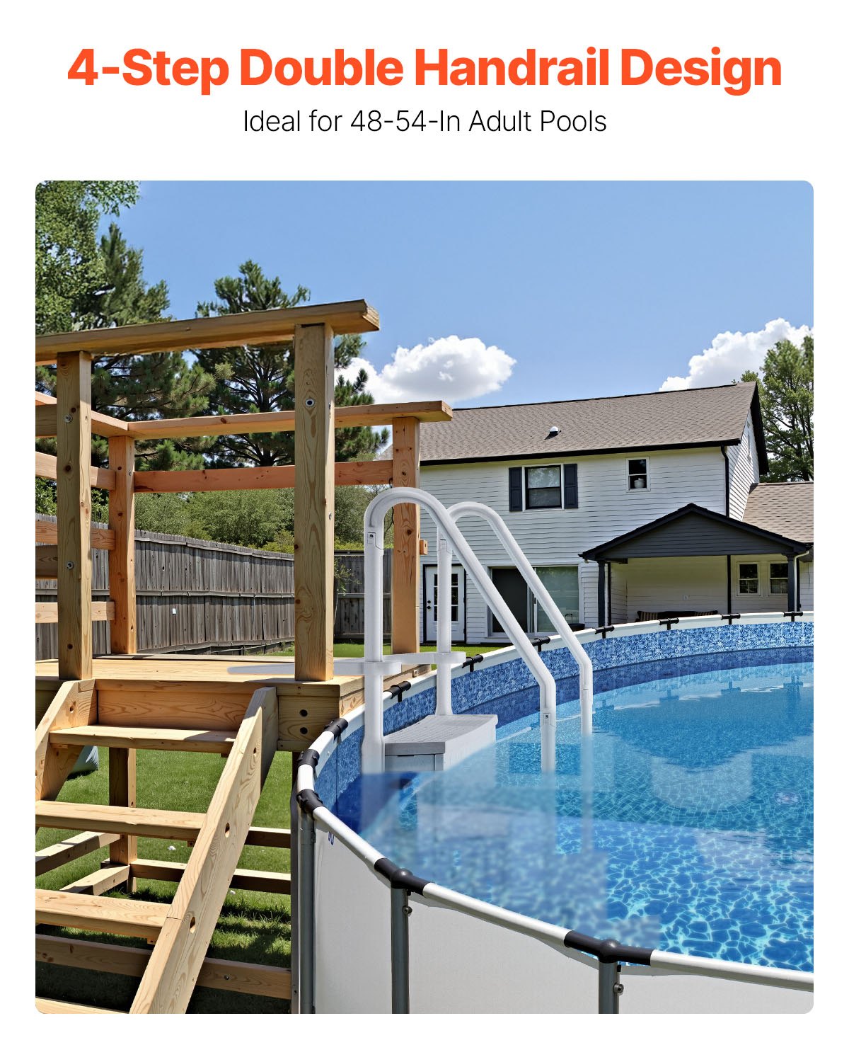 Swimming Pools: VEVOR 4-Step Grey Robust Pool Ladder of 2 Handrails for 1219.2-1371.6 mm Pools