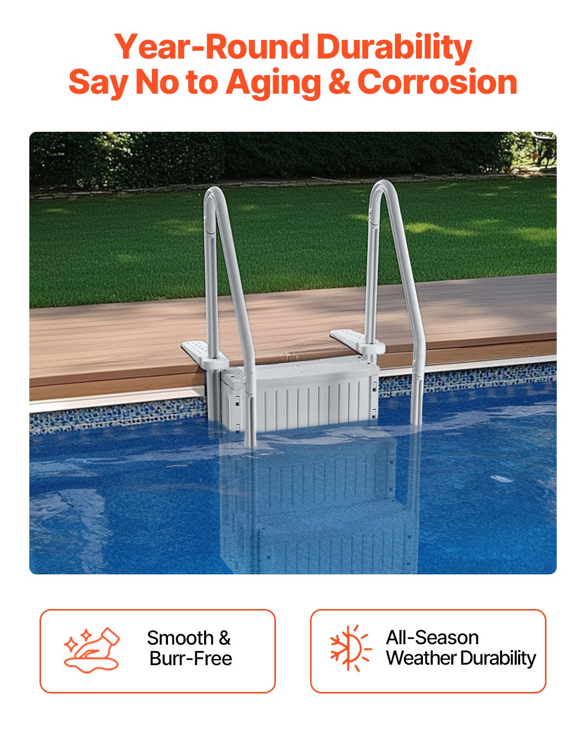 Swimming Pools: VEVOR 4-Step Grey Robust Pool Ladder of 2 Handrails for 1219.2-1371.6 mm Pools