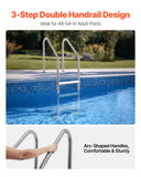 Swimming Pools: VEVOR Stainless Steel Pool Ladder 3-Step & 2 Handrails for 1219.2-1371.6 mm Pool