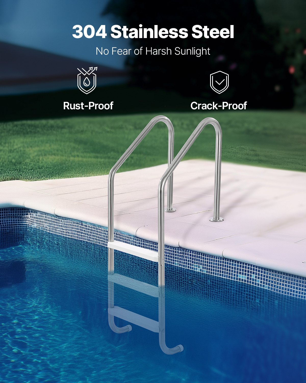 Swimming Pools: VEVOR Stainless Steel Pool Ladder 3-Step & 2 Handrails for 1219.2-1371.6 mm Pool