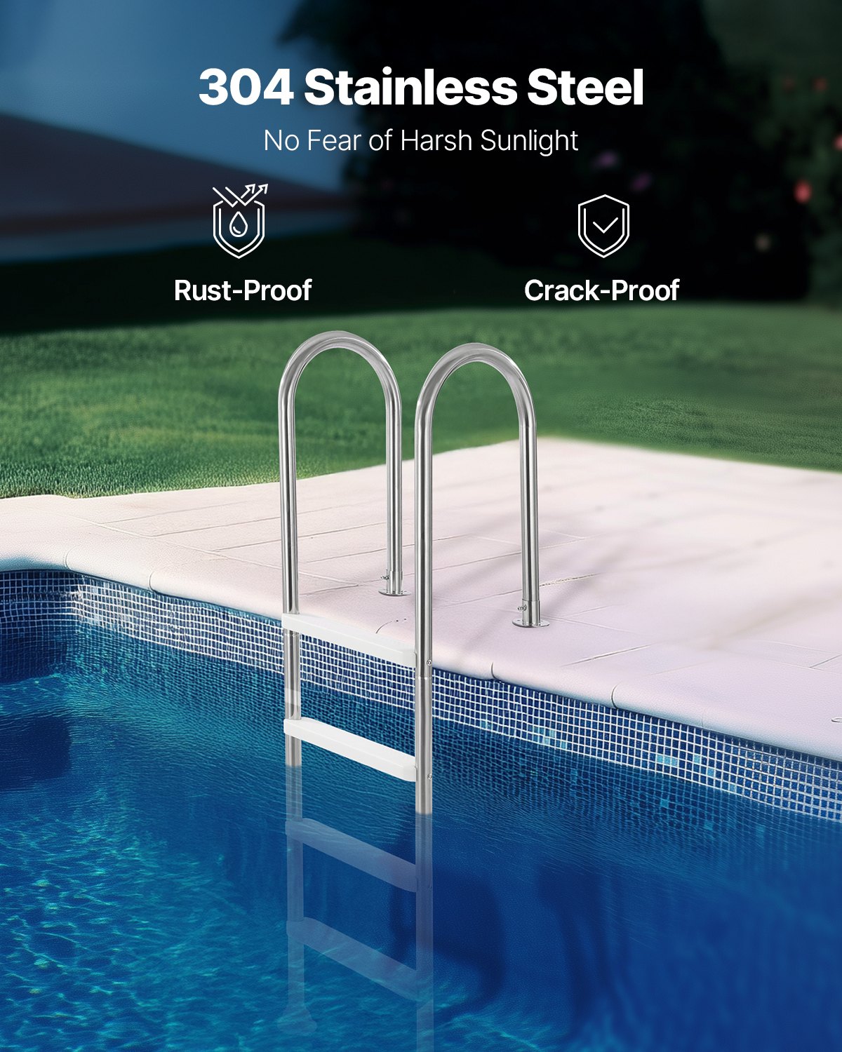 Swimming Pools: VEVOR 4-Step Stainless Steel Pool Ladder of 2 Handrail for 1371.6 mm Decked Pool