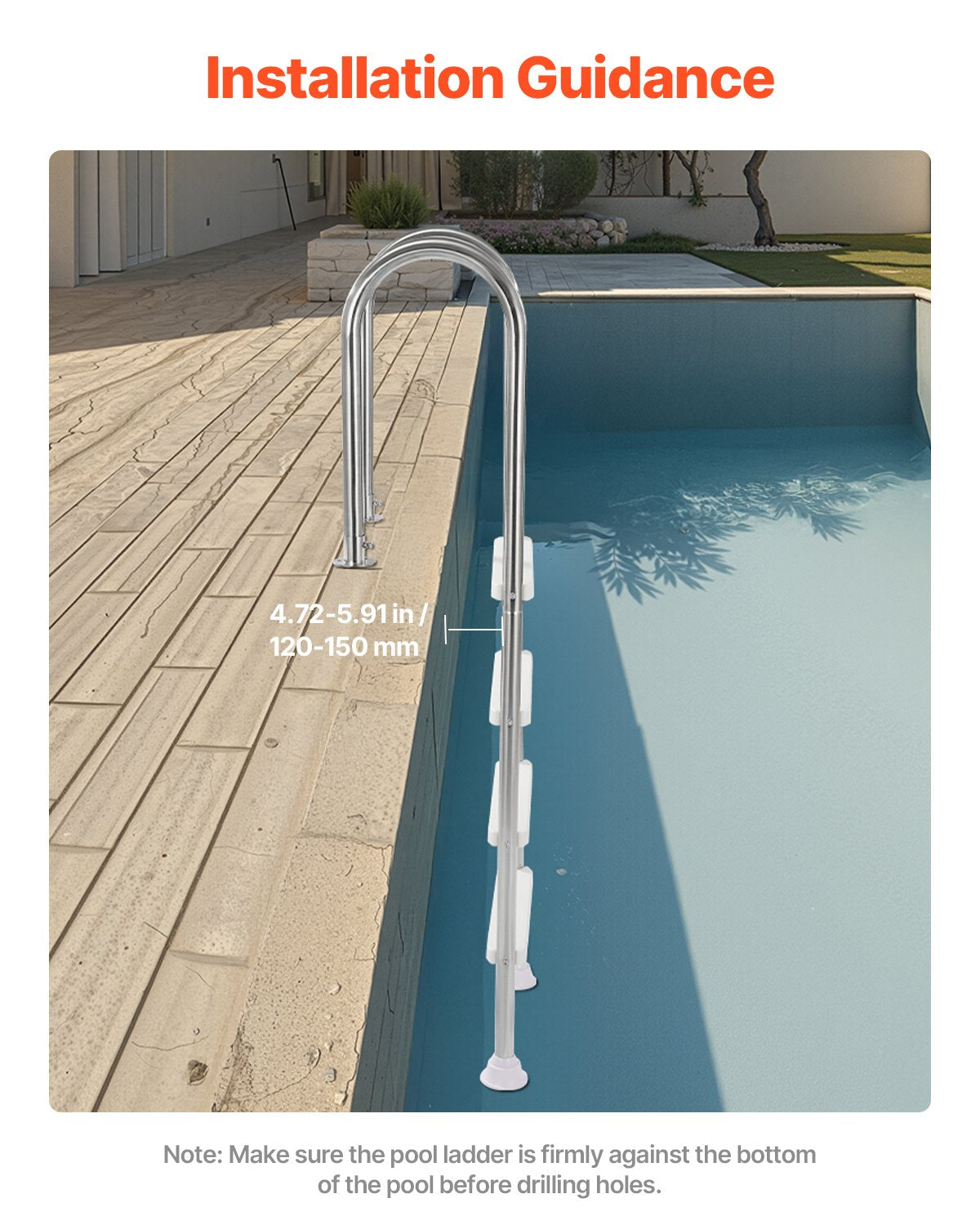 Swimming Pools: VEVOR 4-Step Stainless Steel Pool Ladder of 2 Handrail for 1371.6 mm Decked Pool