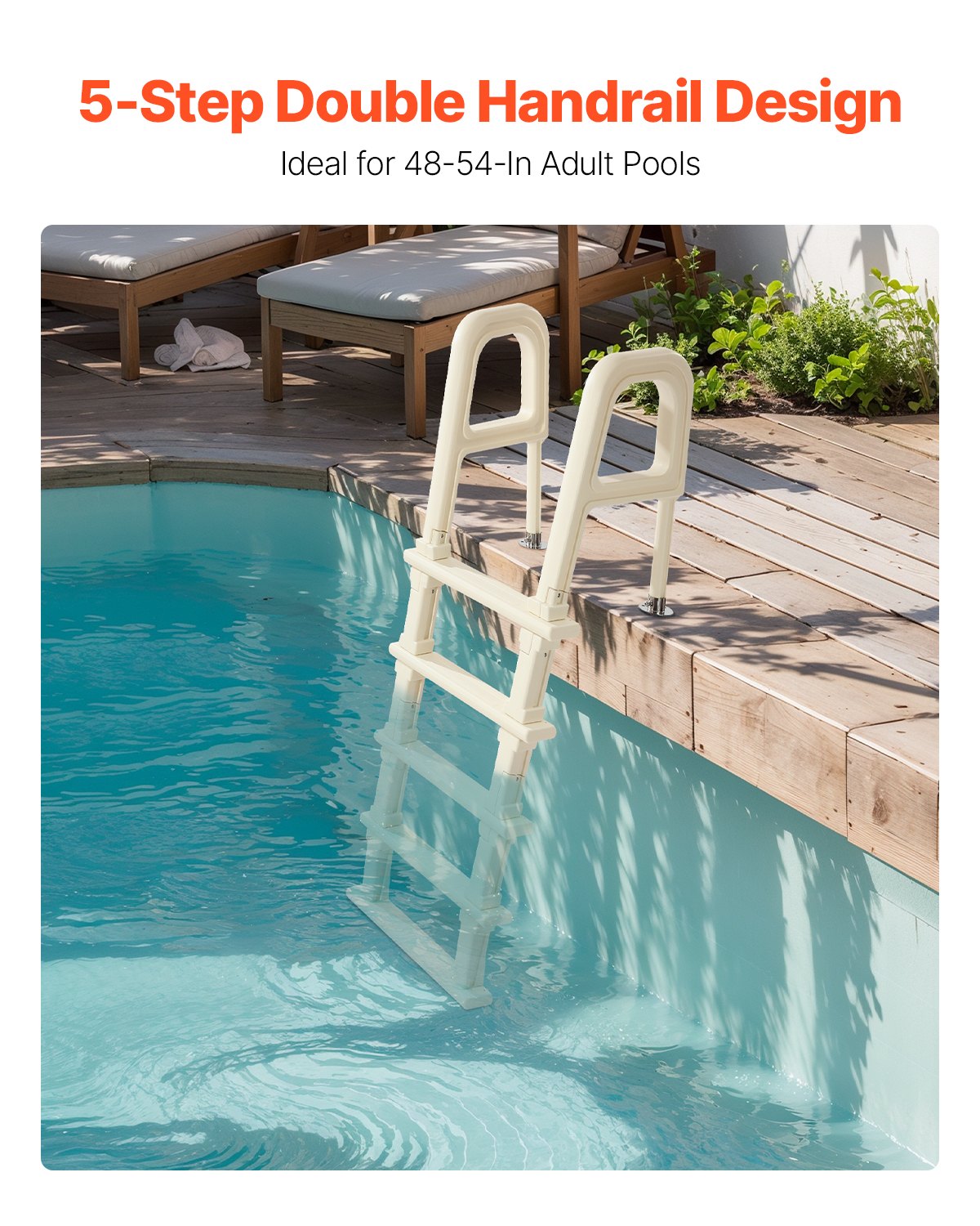 Swimming Pools: VEVOR 5-Step Inclined Robust Pool Ladder of 2 Handrails for 1219.2-1371.6mm Pool