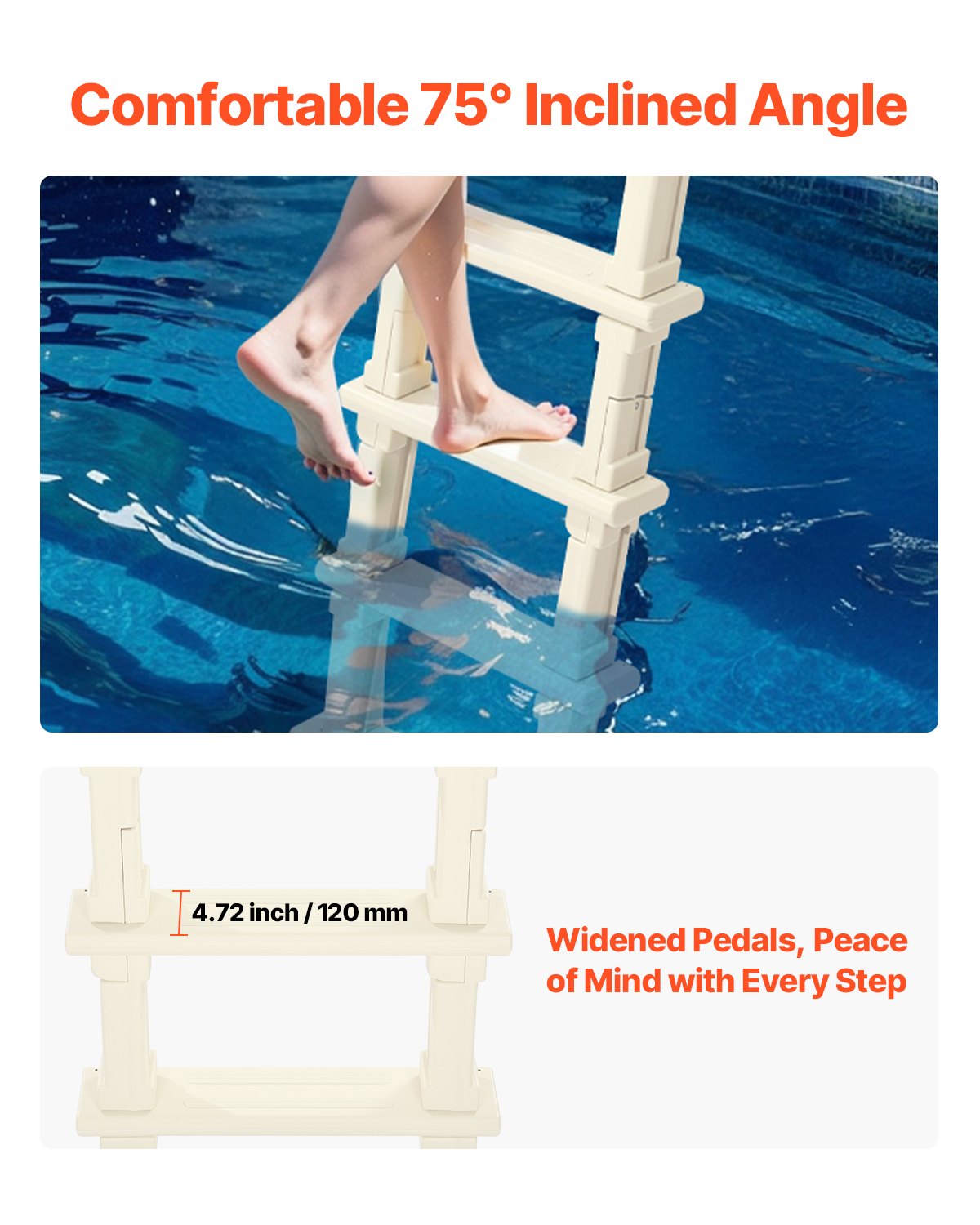 Swimming Pools: VEVOR 5-Step Inclined Robust Pool Ladder of 2 Handrails for 1219.2-1371.6mm Pool