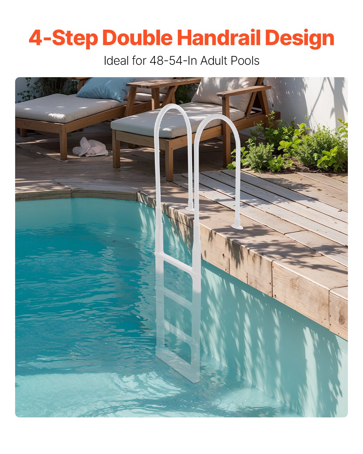 Swimming Pools: VEVOR Thickened 4-Step Pool Ladder of Double Handrails for 1219.2-1371.6mm Pool
