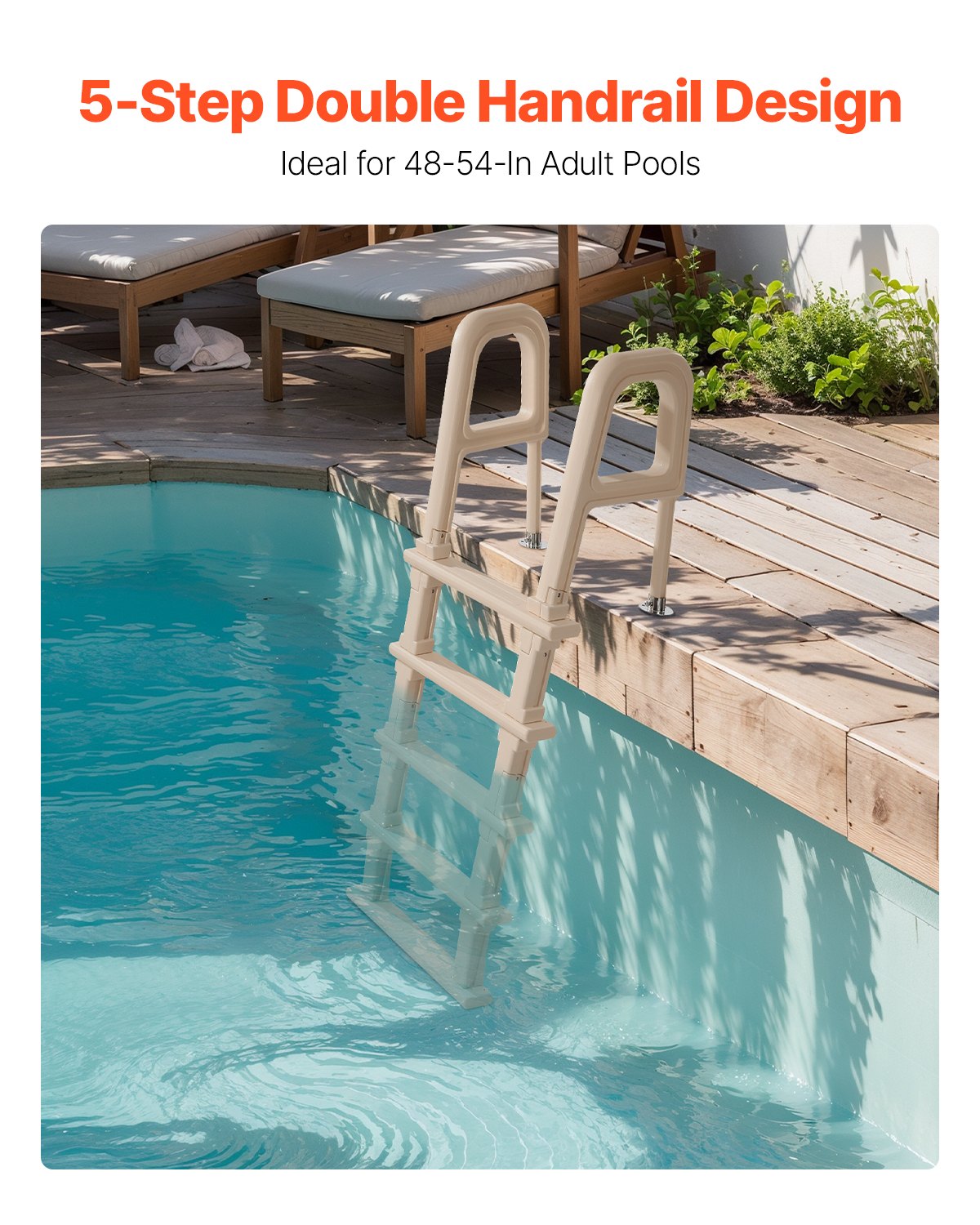 Swimming Pools: VEVOR 5-Step Inclined Robust Pool Ladder of 2 Handrails for 1219.2-1371.6mm Pool