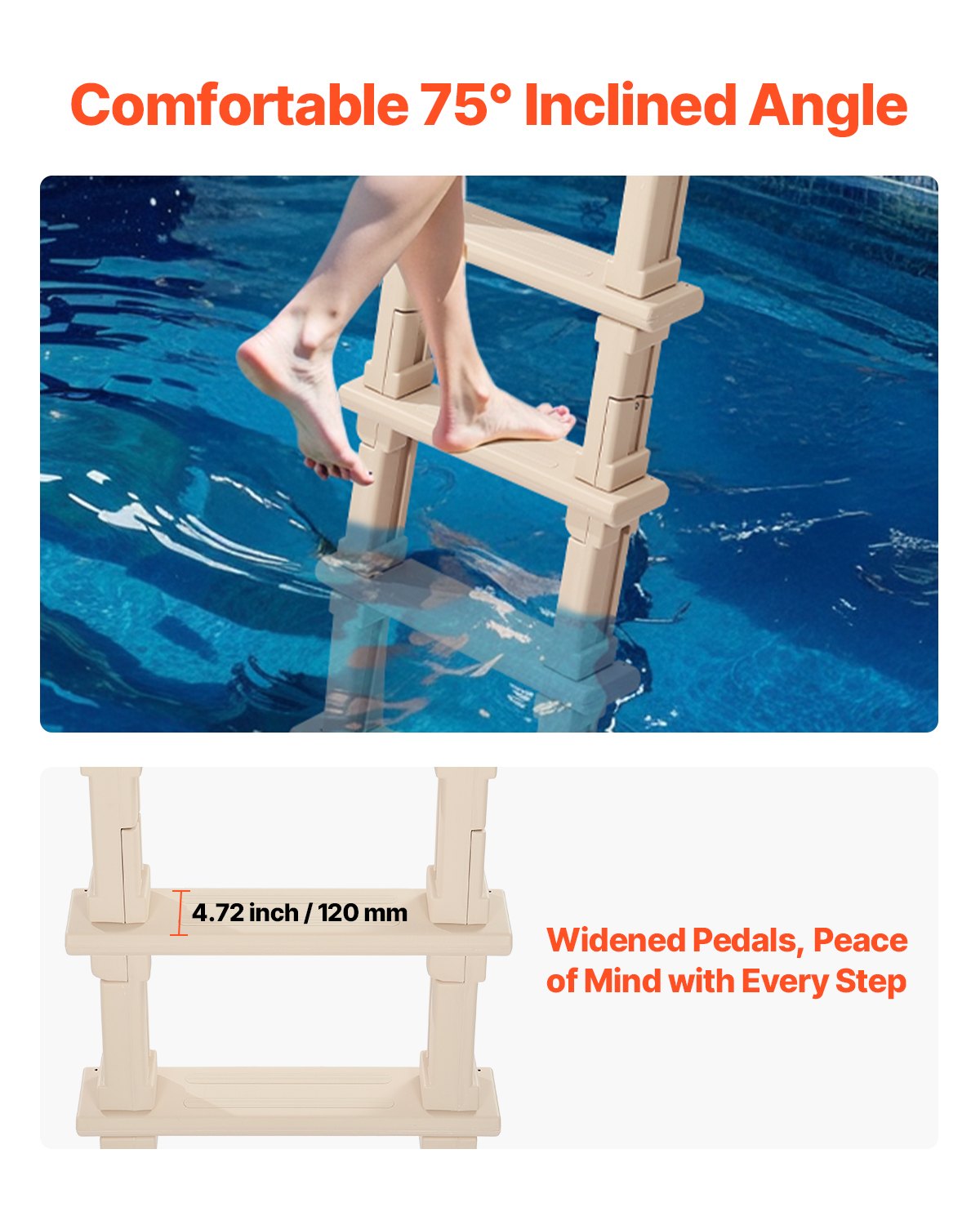 Swimming Pools: VEVOR 5-Step Inclined Robust Pool Ladder of 2 Handrails for 1219.2-1371.6mm Pool
