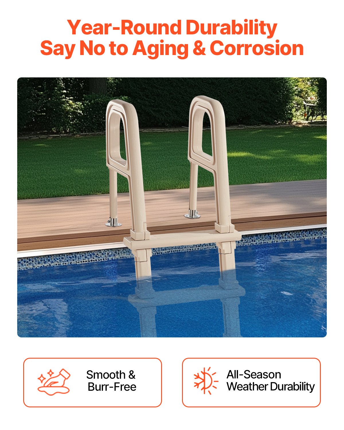 Swimming Pools: VEVOR 5-Step Inclined Robust Pool Ladder of 2 Handrails for 1219.2-1371.6mm Pool