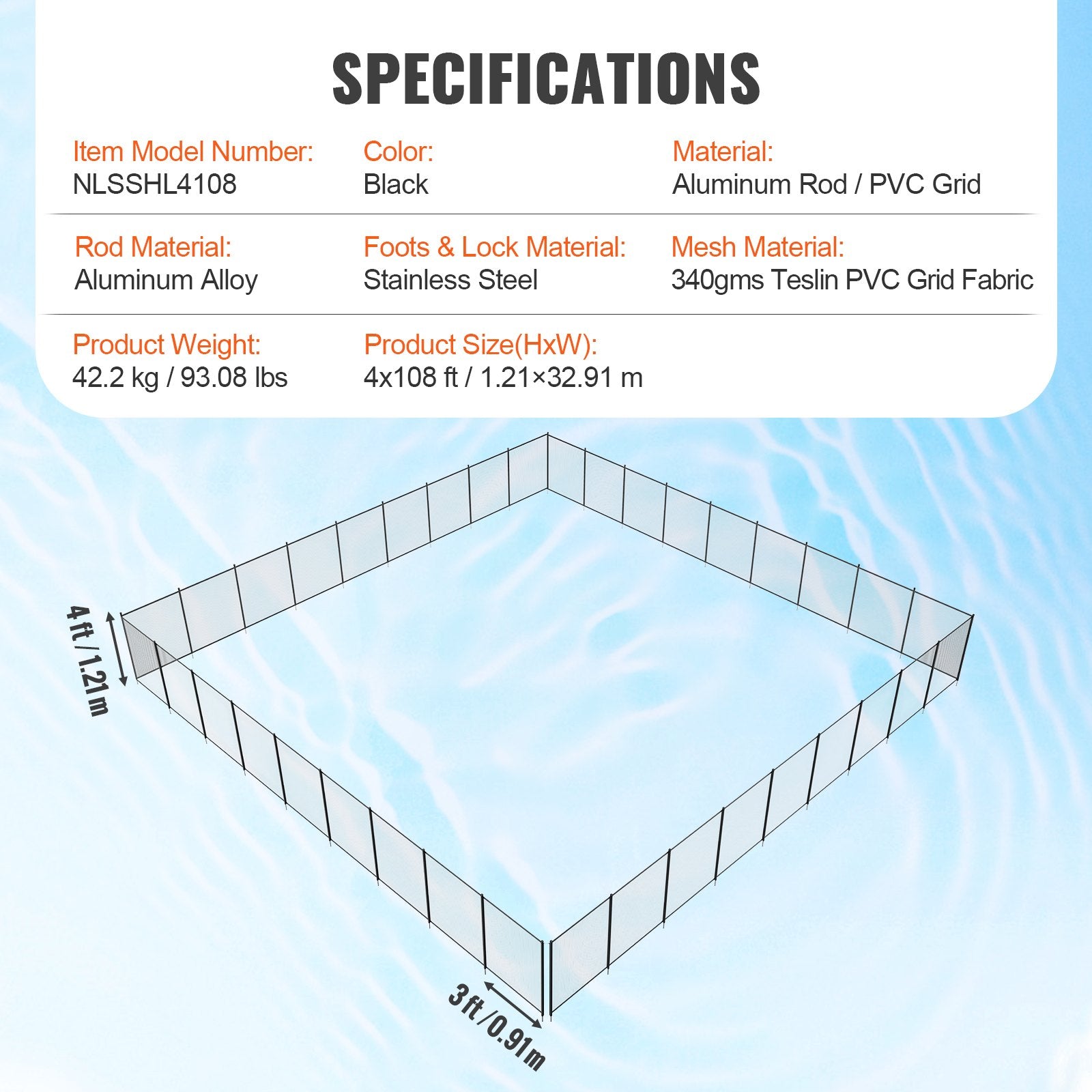 Fencing: VEVOR Pool Fence 4 x 108 FT Removable Pool Fences for Inground Pools Outdoor