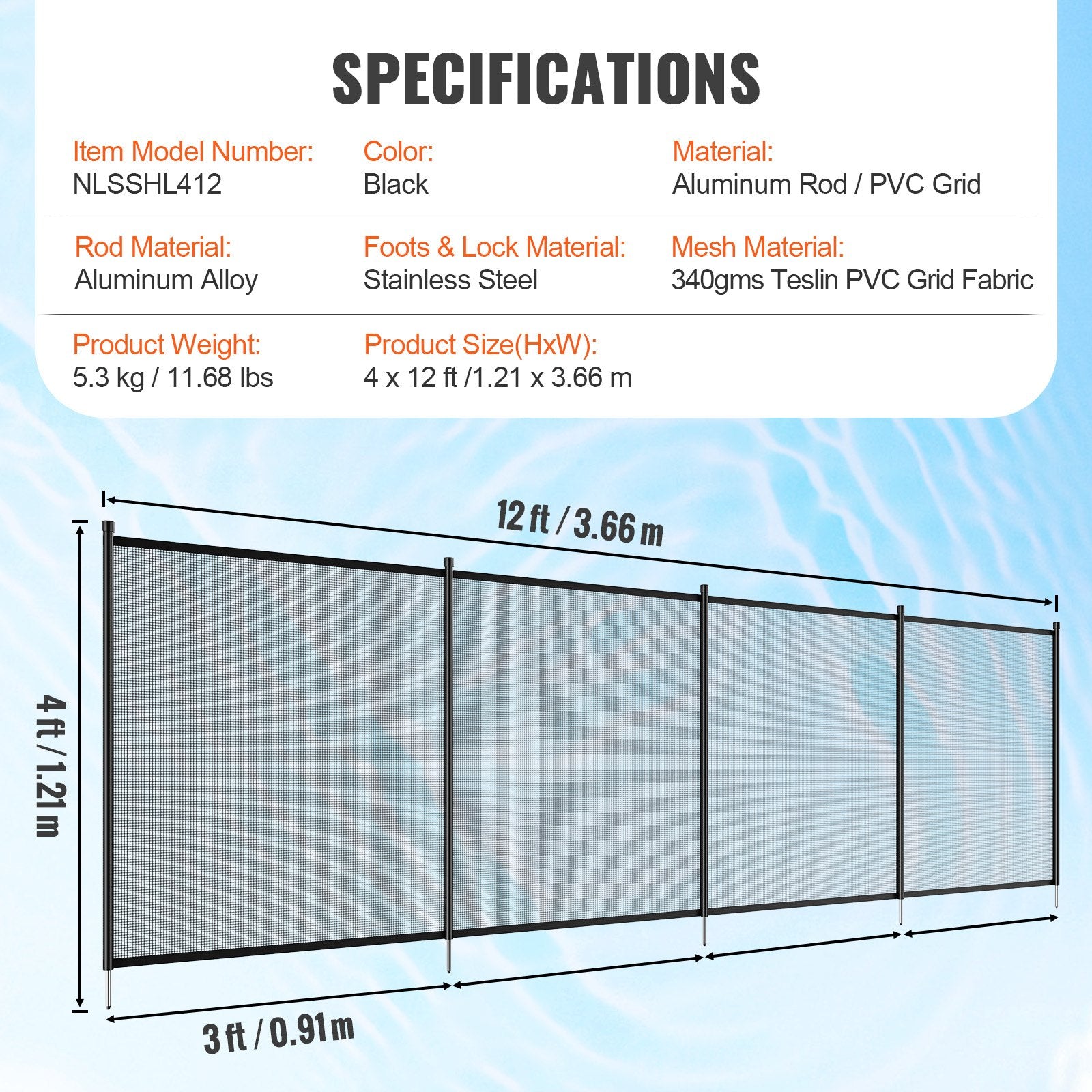 Pool Covers & Accessories: VEVOR Pool Fence, 4 x 12 FT Pool Fences for Inground Pools, Removable Child Safety Pool Fencing, Easy DIY Installation Swimming Pool Fence, 340gms Teslin PVC Pool Fence Mesh Protects Kids and Pets