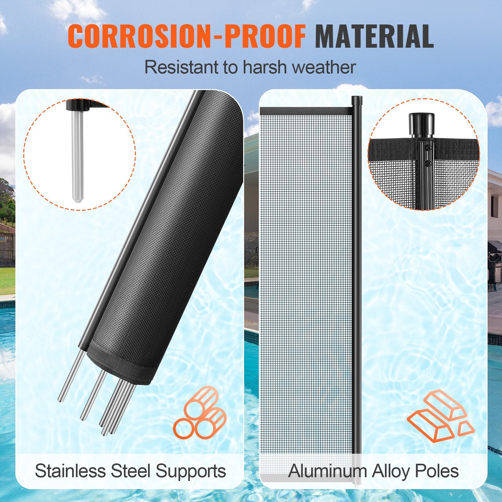 Pool Fence, 4 x 72 FT Pool Fences for Inground Pools, Removable Child Safety Pool Fencing, Easy DIY Installation Swimming Pool Fence, 340gms Teslin PVC Pool Fence Mesh Protects Kids and Pets