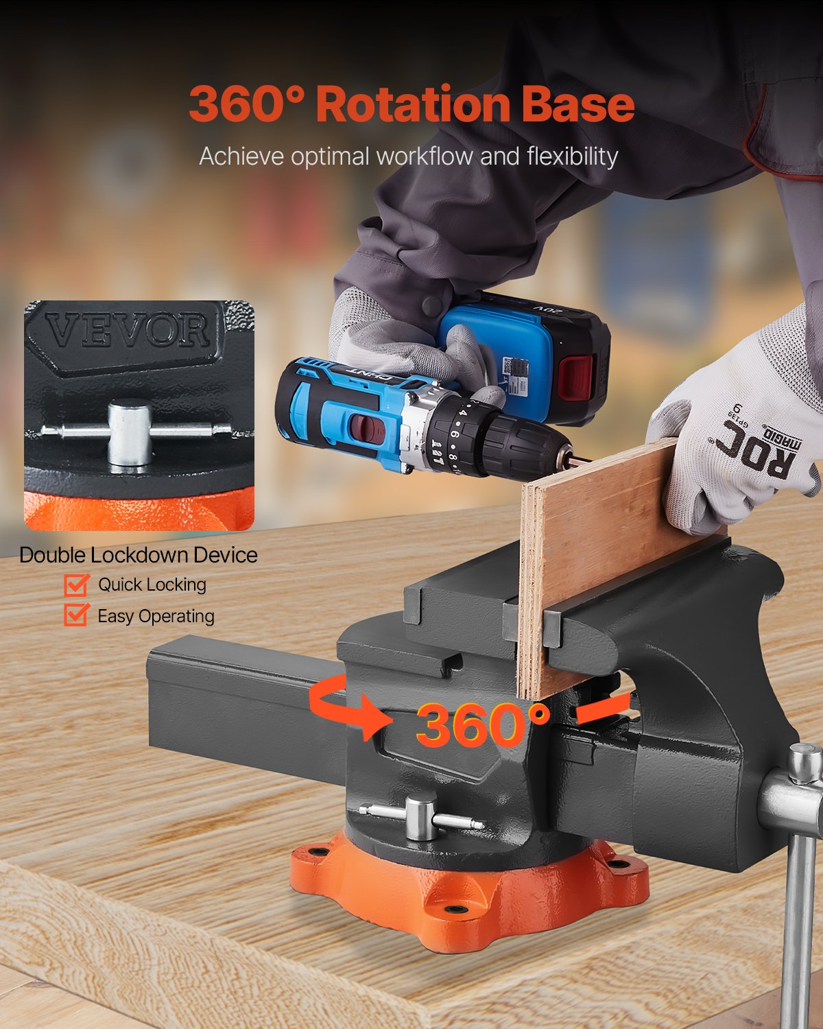 203 mm Bench Vice Multipurpose Heavy Duty Ductile Iron Swivel Locking Base