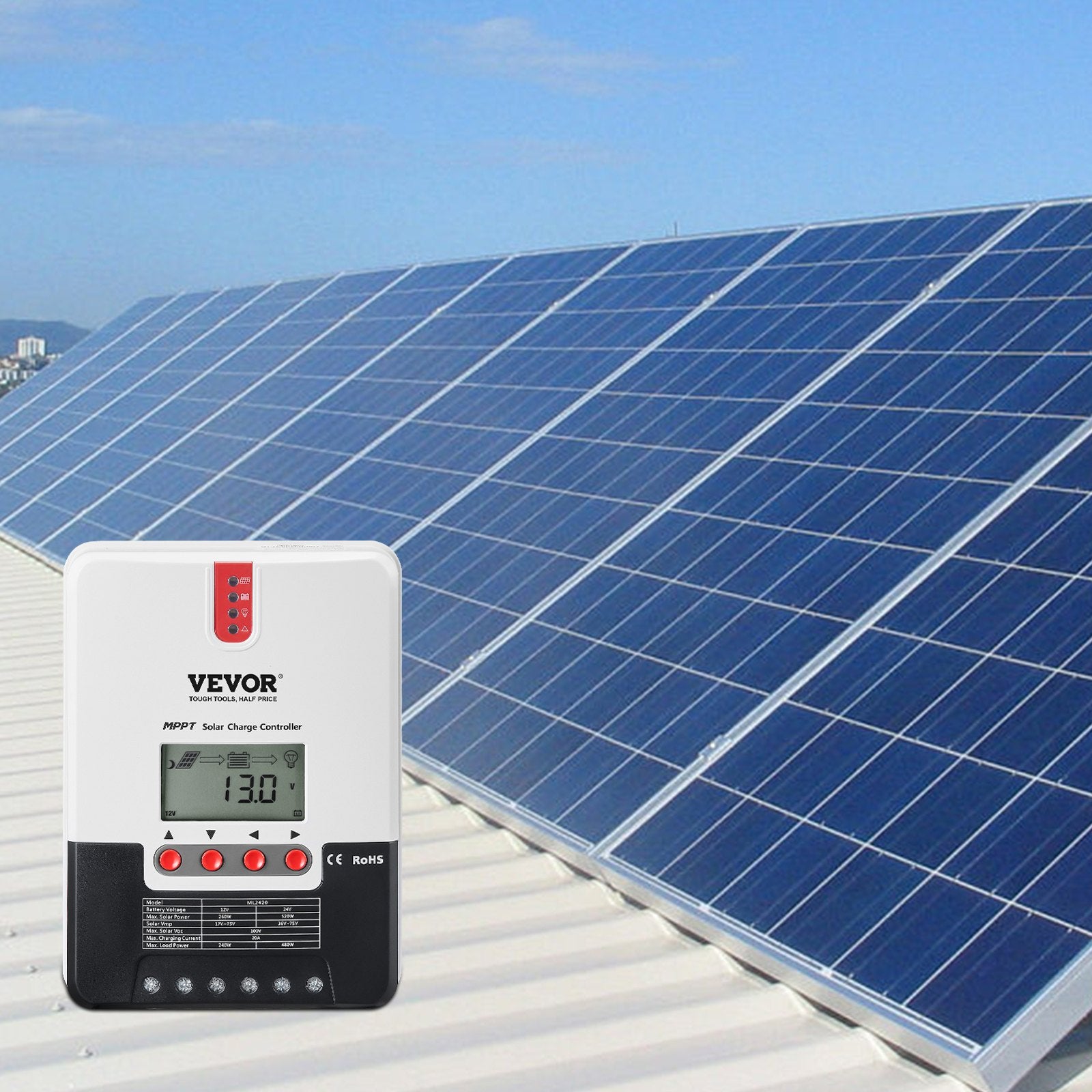 Automotive Repair & Speciality Tools: VEVOR 20A MPPT Solar Charge Controller, Auto DC Input, Solar Panel Regulator Charger with LCD Display Temperature Sensor Cable, for Sealed(AGM), Gel, Flooded and Lithium Battery Charging