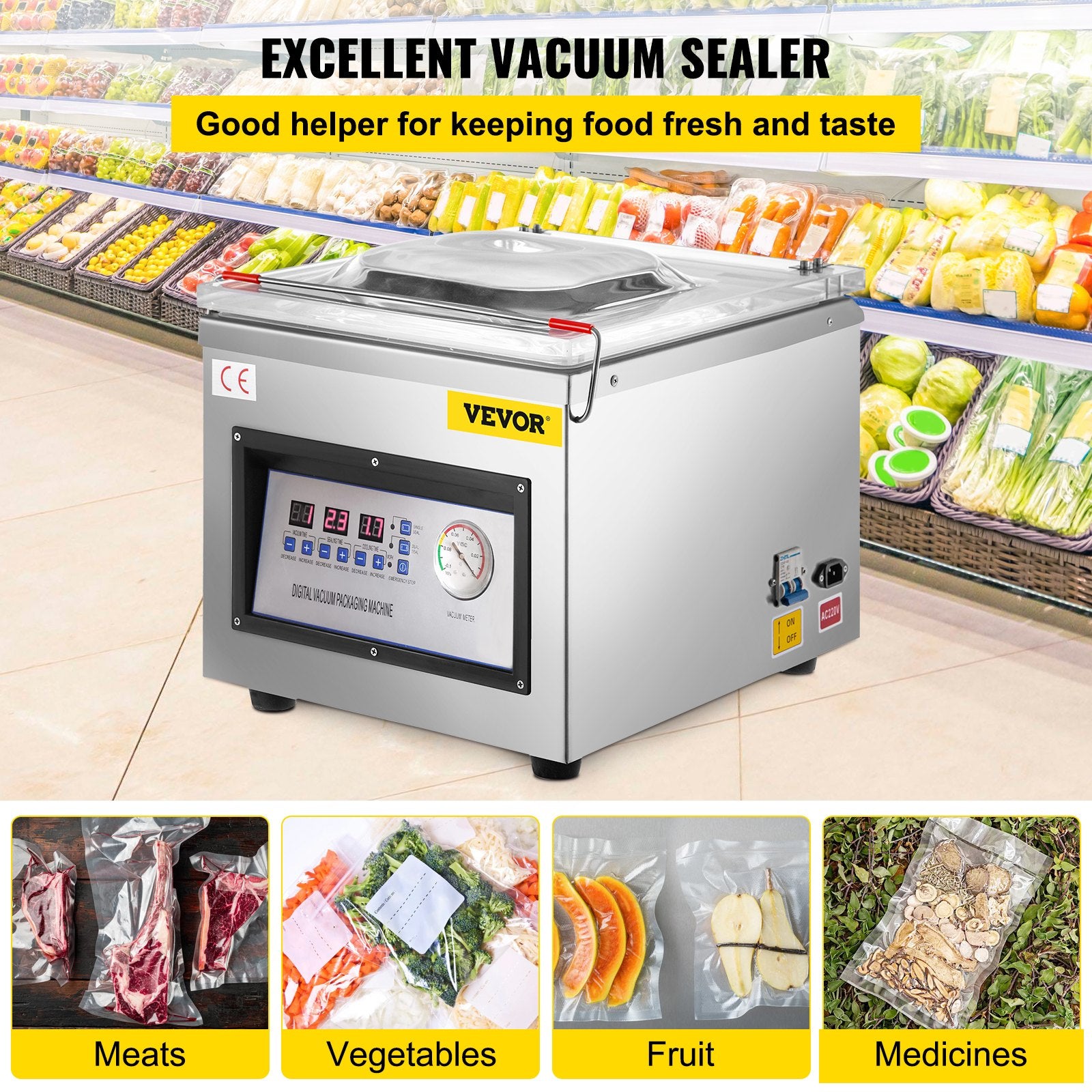 Food Storage: Vevor DZ-260C Digital Vacuum Sealer Food Vacuum Sealing Packing Machine 220V