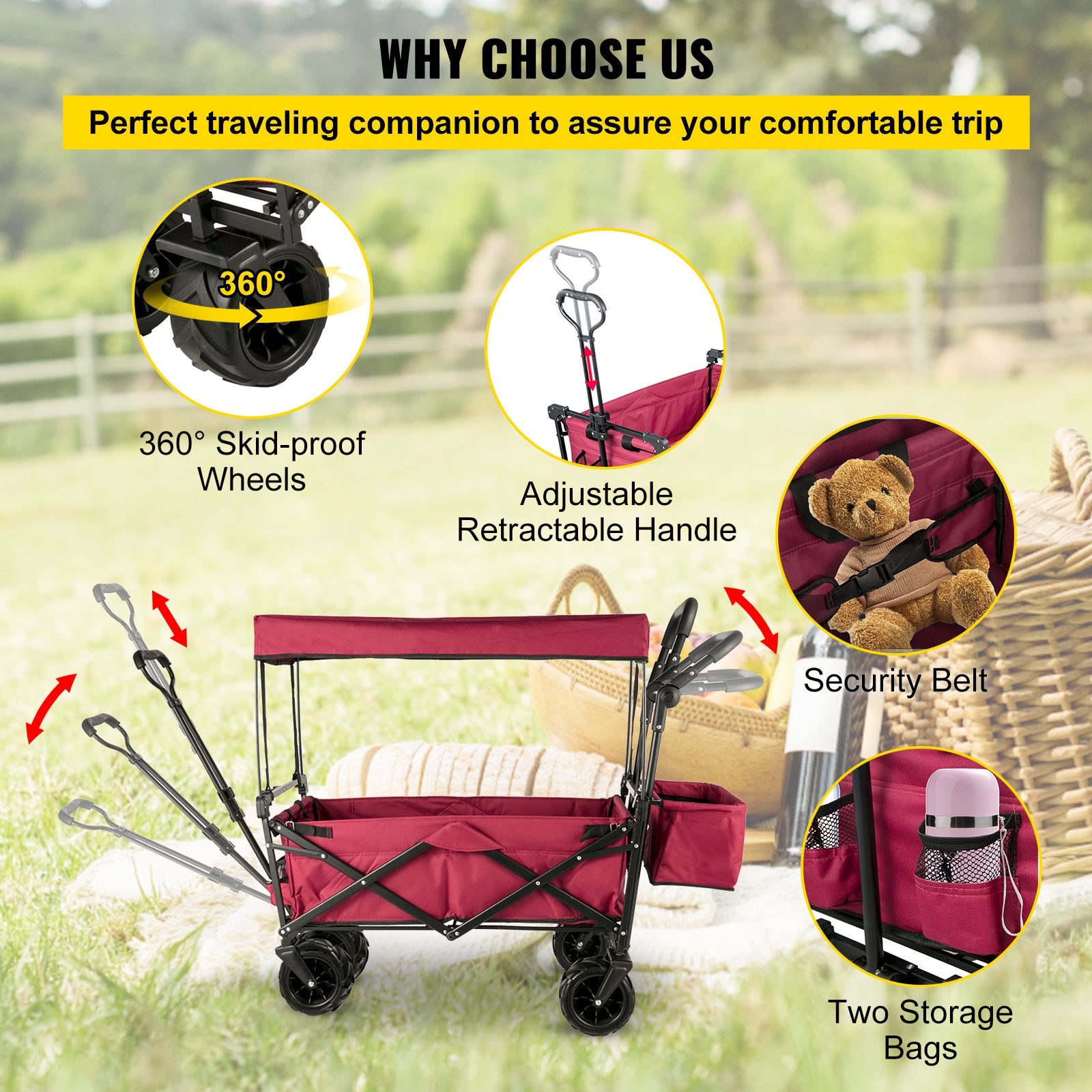 Calendars, Organisers & Planners: VEVOR Folding Wagon Cart, Collapsible Folding Garden Cart w/ Shade Beach Utility