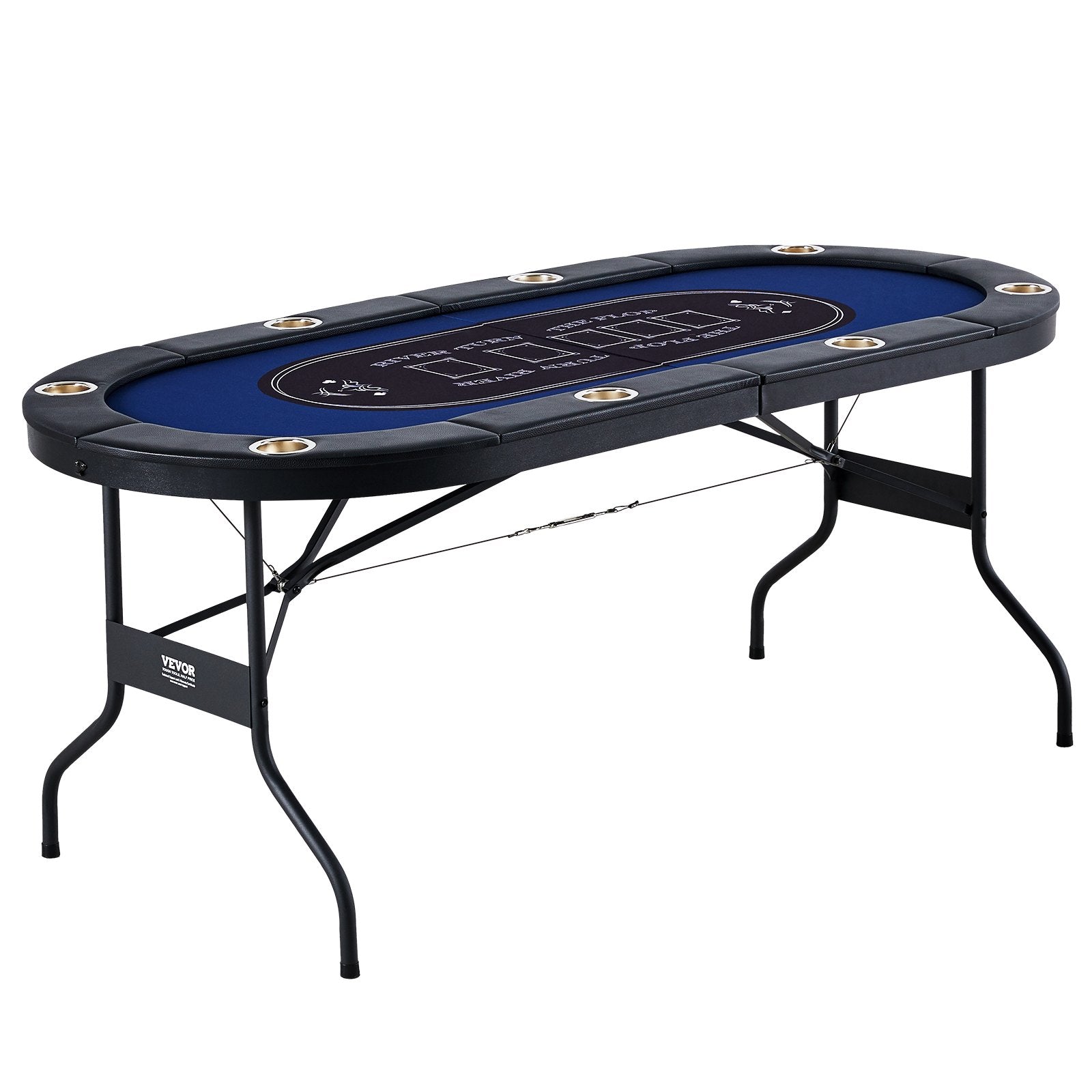 Card Games: VEVOR 8 Player Foldable Poker Table, Blackjack Texas Holdem Poker Table with Padded Rails and Stainless Steel Cup Holders, Portable Folding Card Board Game Table,183cm Oval Casino Leisure Table, Blue