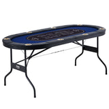 Card Games: VEVOR 8 Player Foldable Poker Table, Blackjack Texas Holdem Poker Table with Padded Rails and Stainless Steel Cup Holders, Portable Folding Card Board Game Table,183cm Oval Casino Leisure Table, Blue