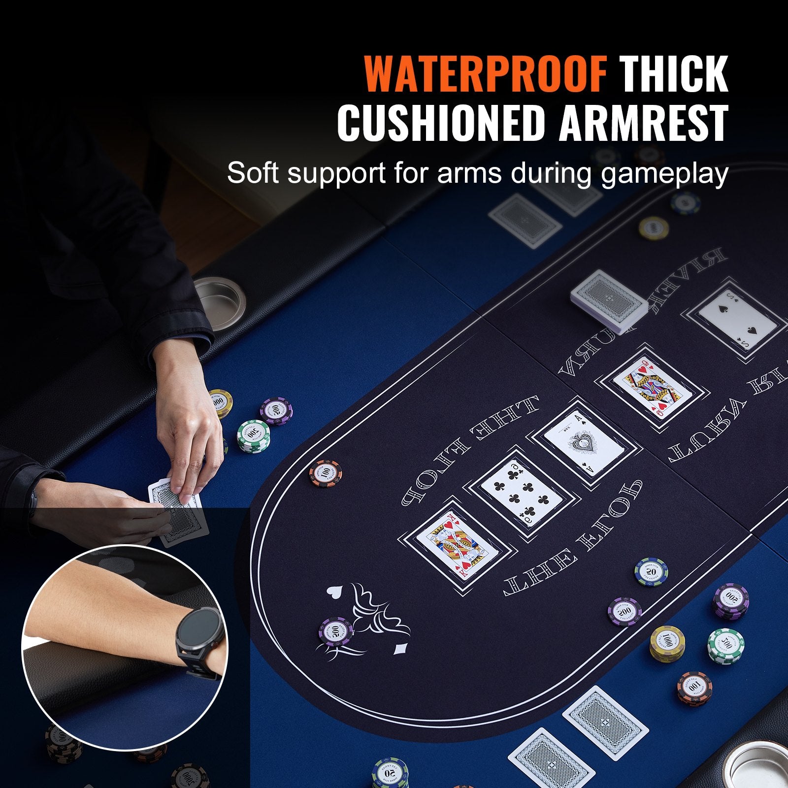 Card Games: VEVOR 8 Player Foldable Poker Table, Blackjack Texas Holdem Poker Table with Padded Rails and Stainless Steel Cup Holders, Portable Folding Card Board Game Table,183cm Oval Casino Leisure Table, Blue