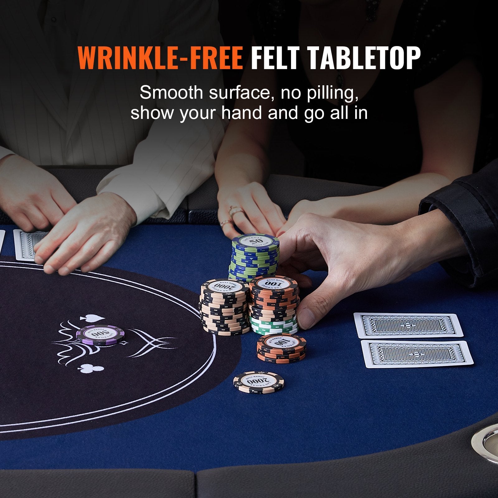 Card Games: VEVOR 8 Player Foldable Poker Table, Blackjack Texas Holdem Poker Table with Padded Rails and Stainless Steel Cup Holders, Portable Folding Card Board Game Table,183cm Oval Casino Leisure Table, Blue