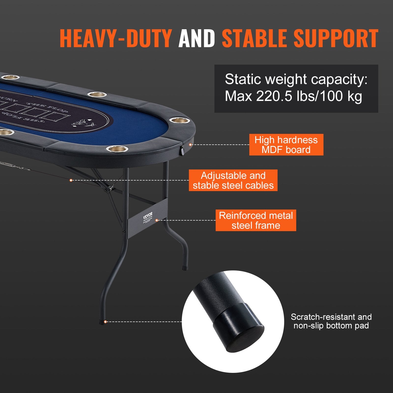 Card Games: VEVOR 8 Player Foldable Poker Table, Blackjack Texas Holdem Poker Table with Padded Rails and Stainless Steel Cup Holders, Portable Folding Card Board Game Table,183cm Oval Casino Leisure Table, Blue