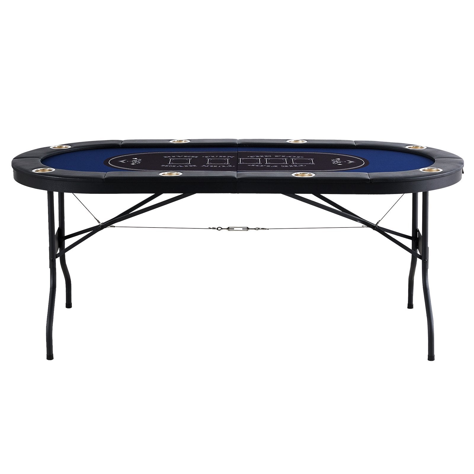 Card Games: VEVOR 8 Player Foldable Poker Table, Blackjack Texas Holdem Poker Table with Padded Rails and Stainless Steel Cup Holders, Portable Folding Card Board Game Table,183cm Oval Casino Leisure Table, Blue