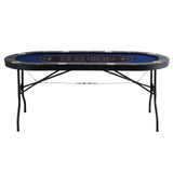 Card Games: VEVOR 8 Player Foldable Poker Table, Blackjack Texas Holdem Poker Table with Padded Rails and Stainless Steel Cup Holders, Portable Folding Card Board Game Table,183cm Oval Casino Leisure Table, Blue