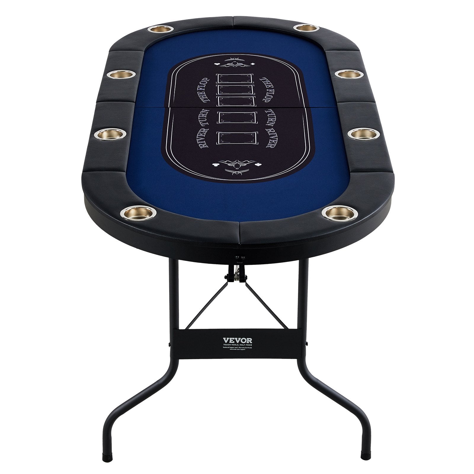 Card Games: VEVOR 8 Player Foldable Poker Table, Blackjack Texas Holdem Poker Table with Padded Rails and Stainless Steel Cup Holders, Portable Folding Card Board Game Table,183cm Oval Casino Leisure Table, Blue