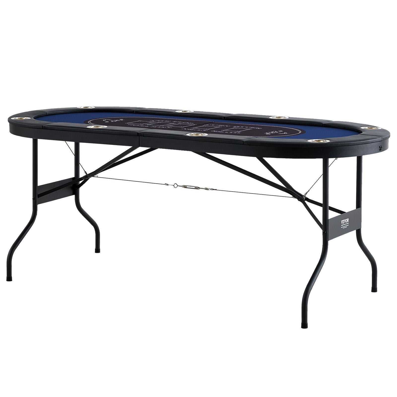 Card Games: VEVOR 8 Player Foldable Poker Table, Blackjack Texas Holdem Poker Table with Padded Rails and Stainless Steel Cup Holders, Portable Folding Card Board Game Table,183cm Oval Casino Leisure Table, Blue
