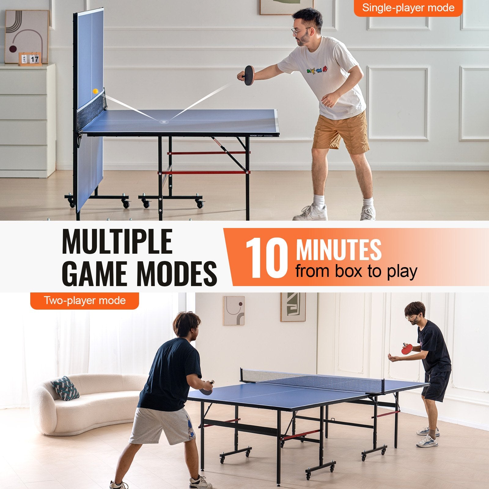 Basketball & Basketball Accessories: VEVOR Ping Pong Table Foldable Table Tennis Game Table Indoor with Clamp Net