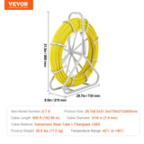 Power & Electrical Supplies: VEVOR Fish Tape Fiberglass, 182.88 m, 7.9 mm, Duct Rodder Fishtape Wire Puller, Cable Running Rod with Steel Reel Stand, 3 Pulling Heads, Fishing Tools for Walls and Electrical Conduit, Non-Conductive
