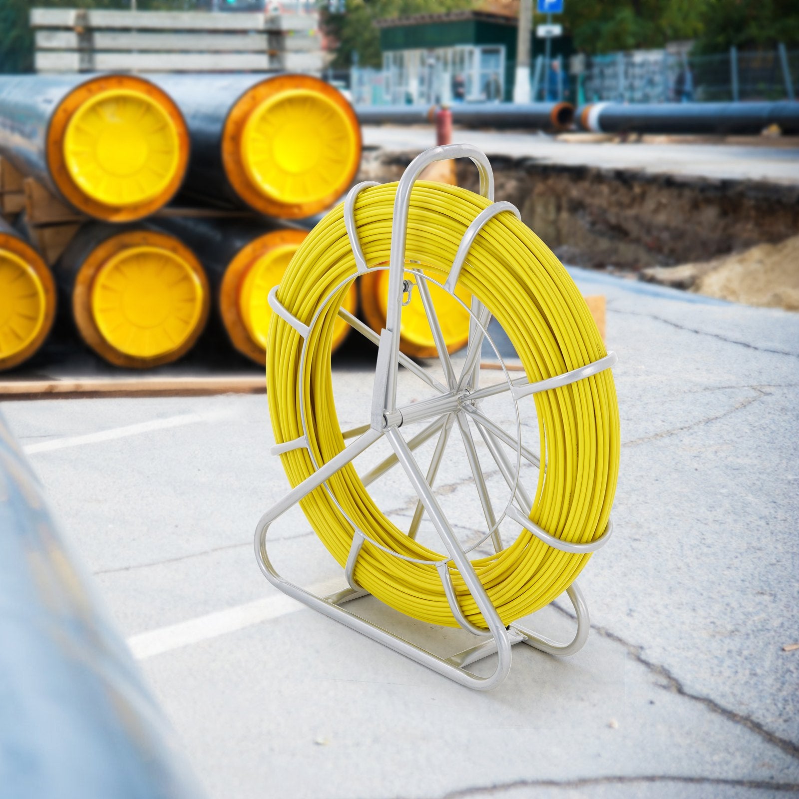 Power & Electrical Supplies: VEVOR Fish Tape Fiberglass, 182.88 m, 7.9 mm, Duct Rodder Fishtape Wire Puller, Cable Running Rod with Steel Reel Stand, 3 Pulling Heads, Fishing Tools for Walls and Electrical Conduit, Non-Conductive