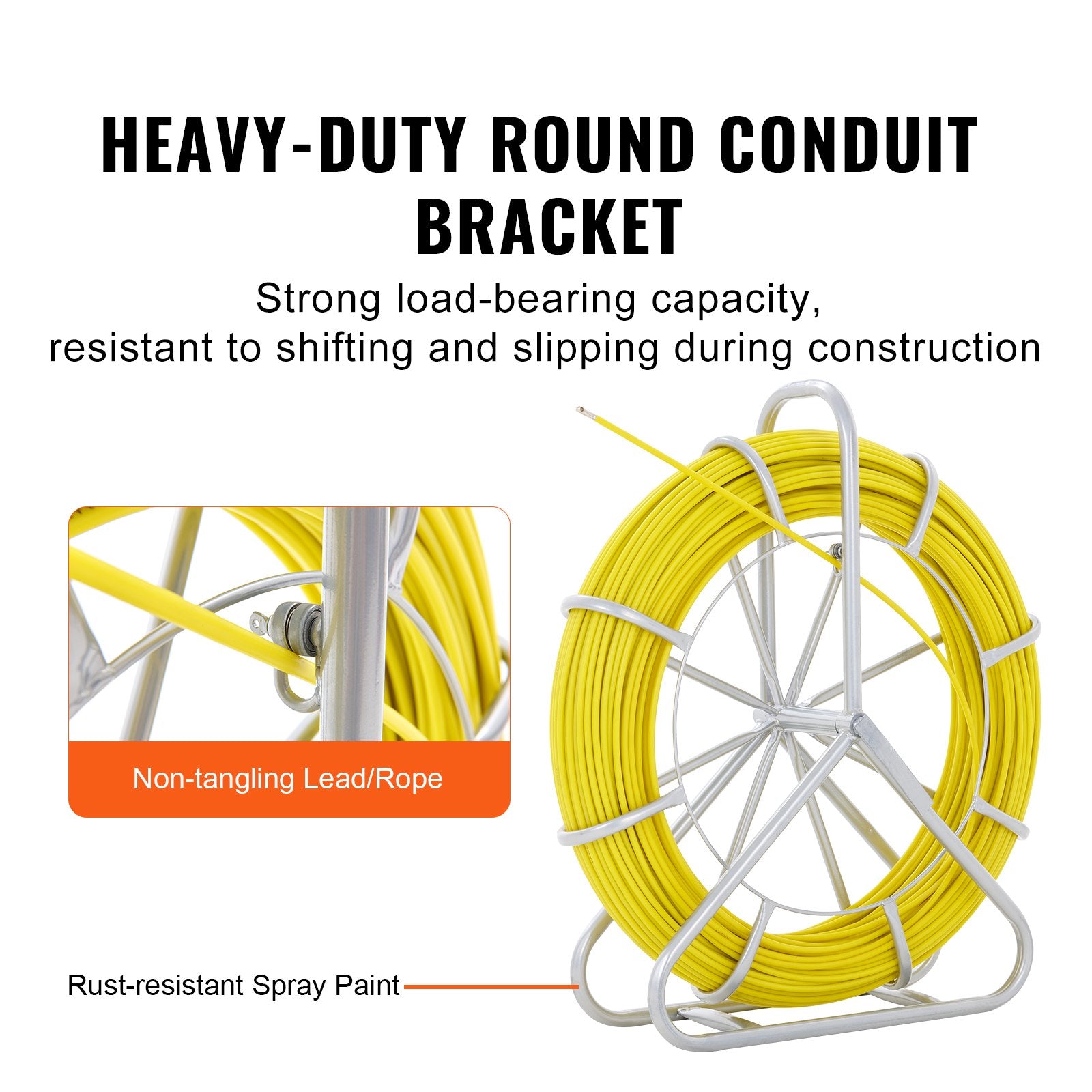 Power & Electrical Supplies: VEVOR Fish Tape Fiberglass, 129.5 m, 6.35 mm, Duct Rodder Fishtape Wire Puller, Cable Running Rod with Steel Reel Stand, 3 Pulling Heads, Fishing Tools for Walls and Electrical Conduit, Non-Conductive