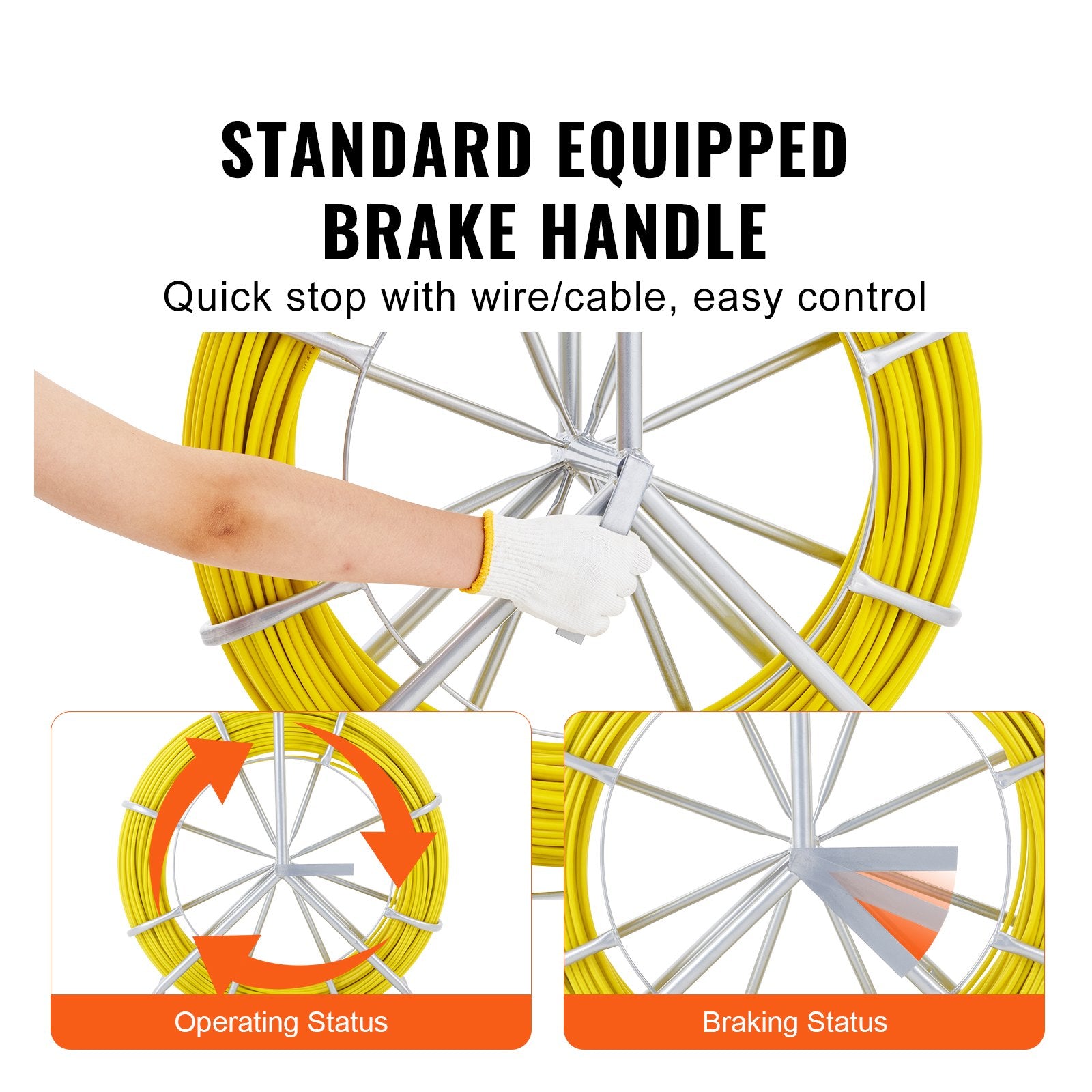 Power & Electrical Supplies: VEVOR Fish Tape Fiberglass, 129.5 m, 6.35 mm, Duct Rodder Fishtape Wire Puller, Cable Running Rod with Steel Reel Stand, 3 Pulling Heads, Fishing Tools for Walls and Electrical Conduit, Non-Conductive