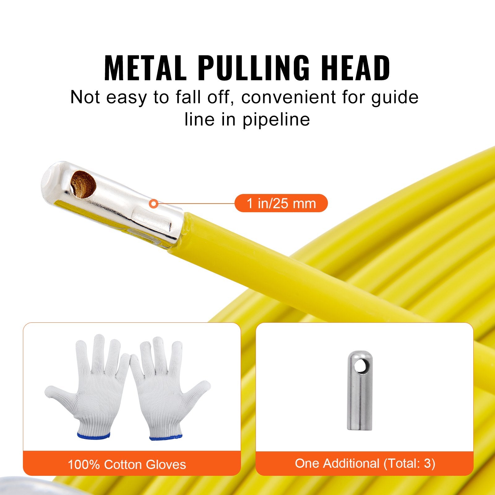 Power & Electrical Supplies: VEVOR Fish Tape Fiberglass, 129.5 m, 6.35 mm, Duct Rodder Fishtape Wire Puller, Cable Running Rod with Steel Reel Stand, 3 Pulling Heads, Fishing Tools for Walls and Electrical Conduit, Non-Conductive
