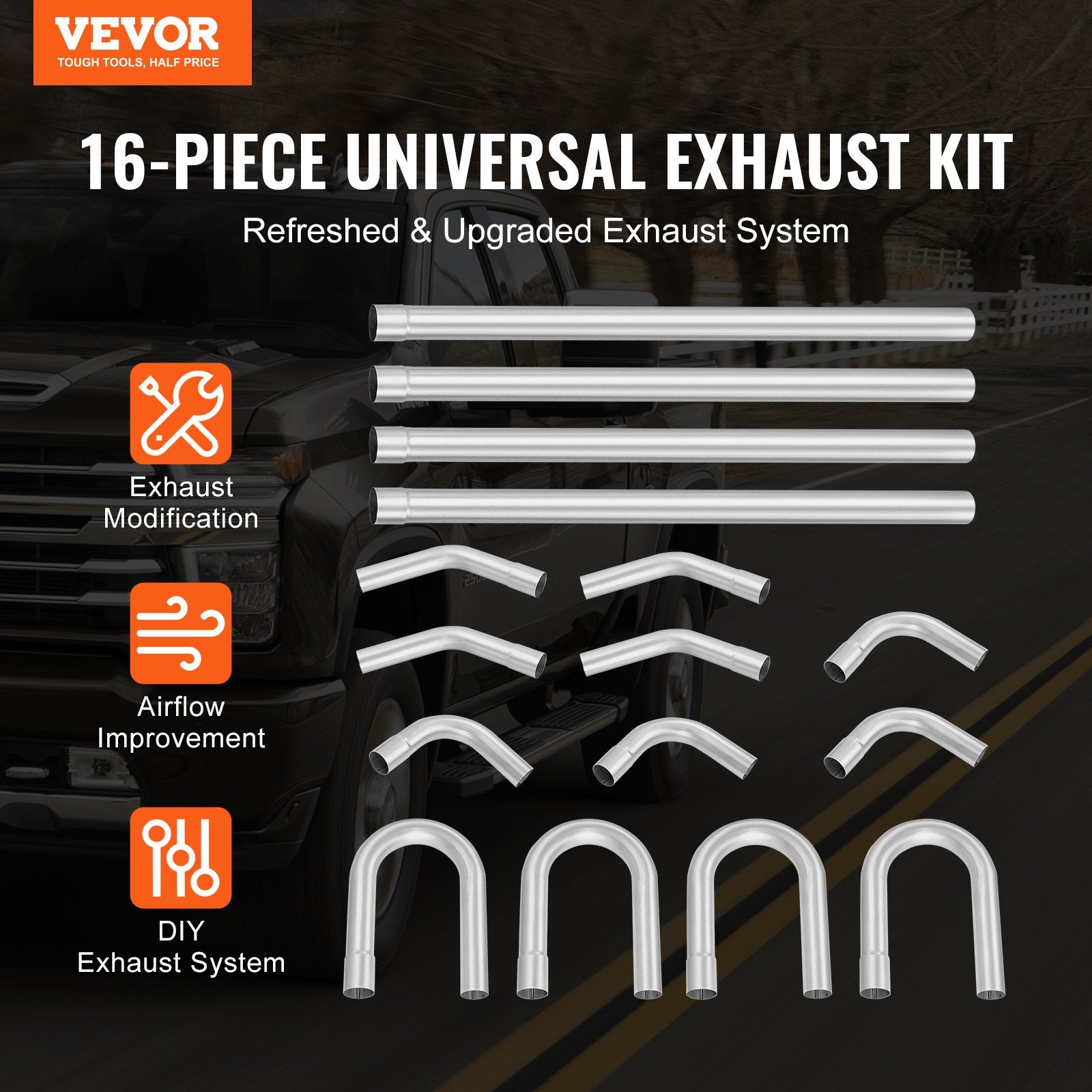 Fuel & Exhaust: VEVOR DIY Universal Exhaust Kit 16 Pieces Exhaust Pipe Kit with Slip-Fit Joint