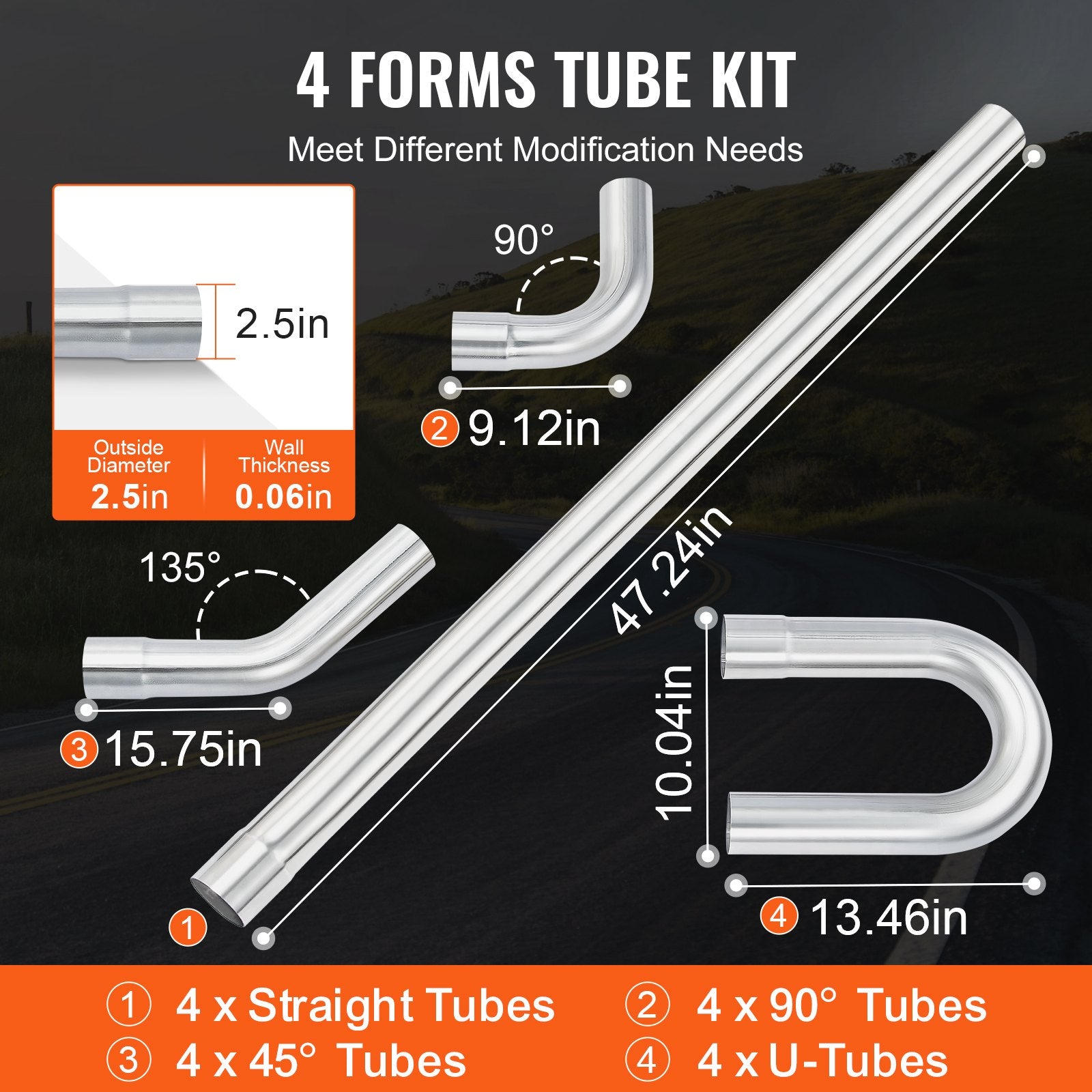 Fuel & Exhaust: VEVOR DIY Universal Exhaust Kit 16 Pieces Exhaust Pipe Kit with Slip-Fit Joint
